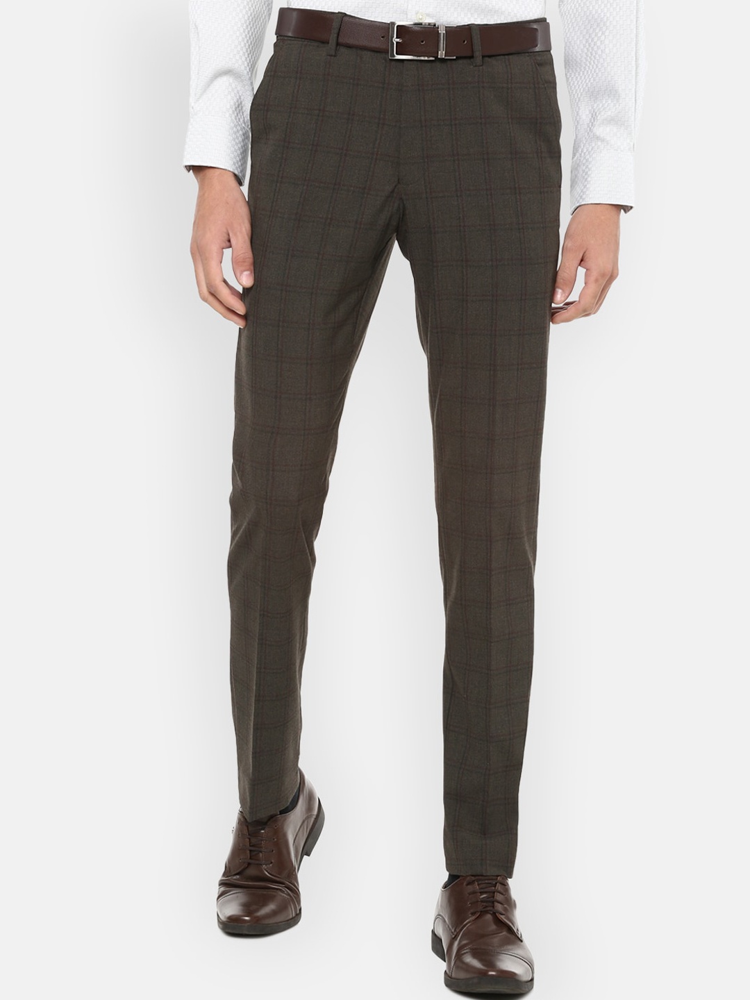 

Louis Philippe Men Brown Checked Slim Fit Trousers