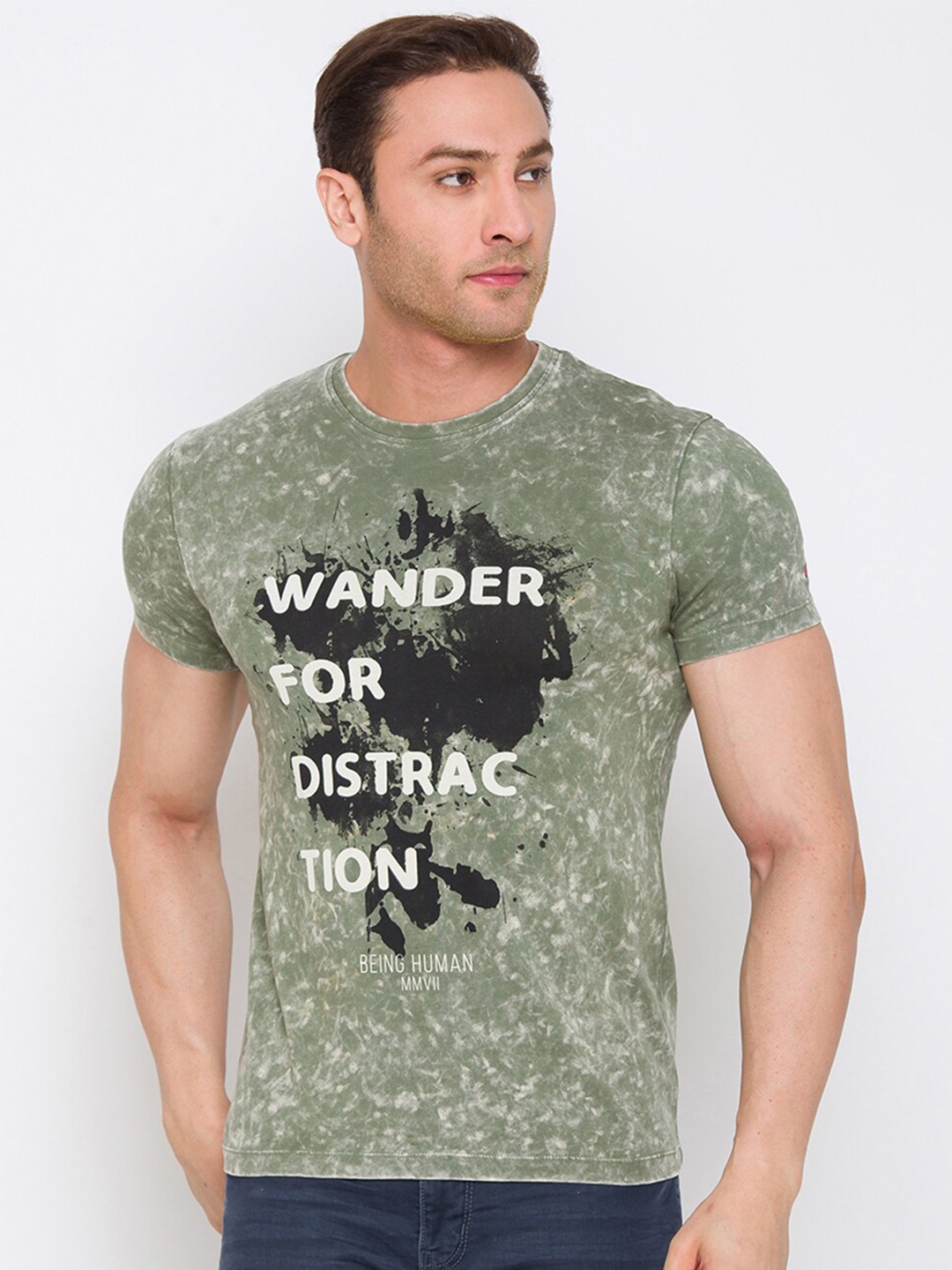 

Being Human Men Green Typography Printed T-shirt