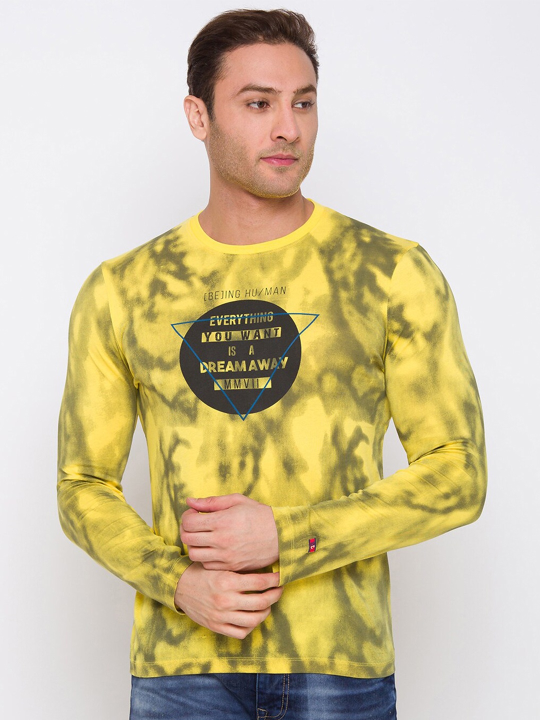 

Being Human Men Yellow Printed Pure Cotton T-shirt