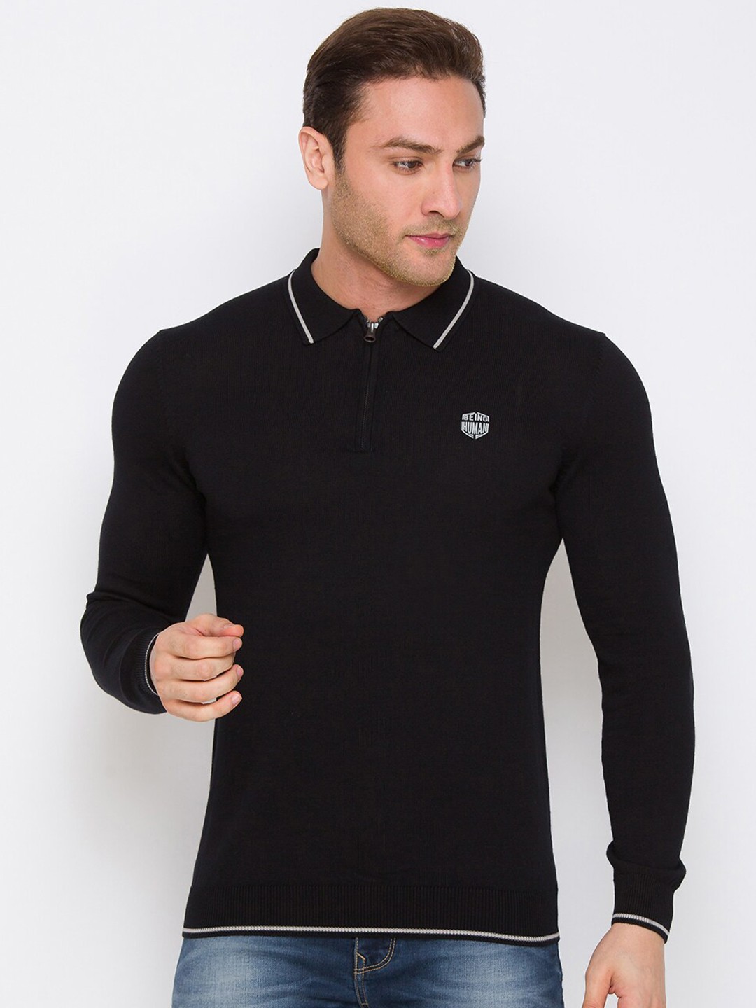 

Being Human Men Black Polo Collar Cotton T-shirt