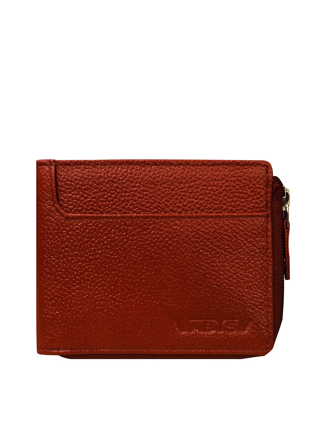 

ABYS Men Brown Textured Leather Zip Around Wallet