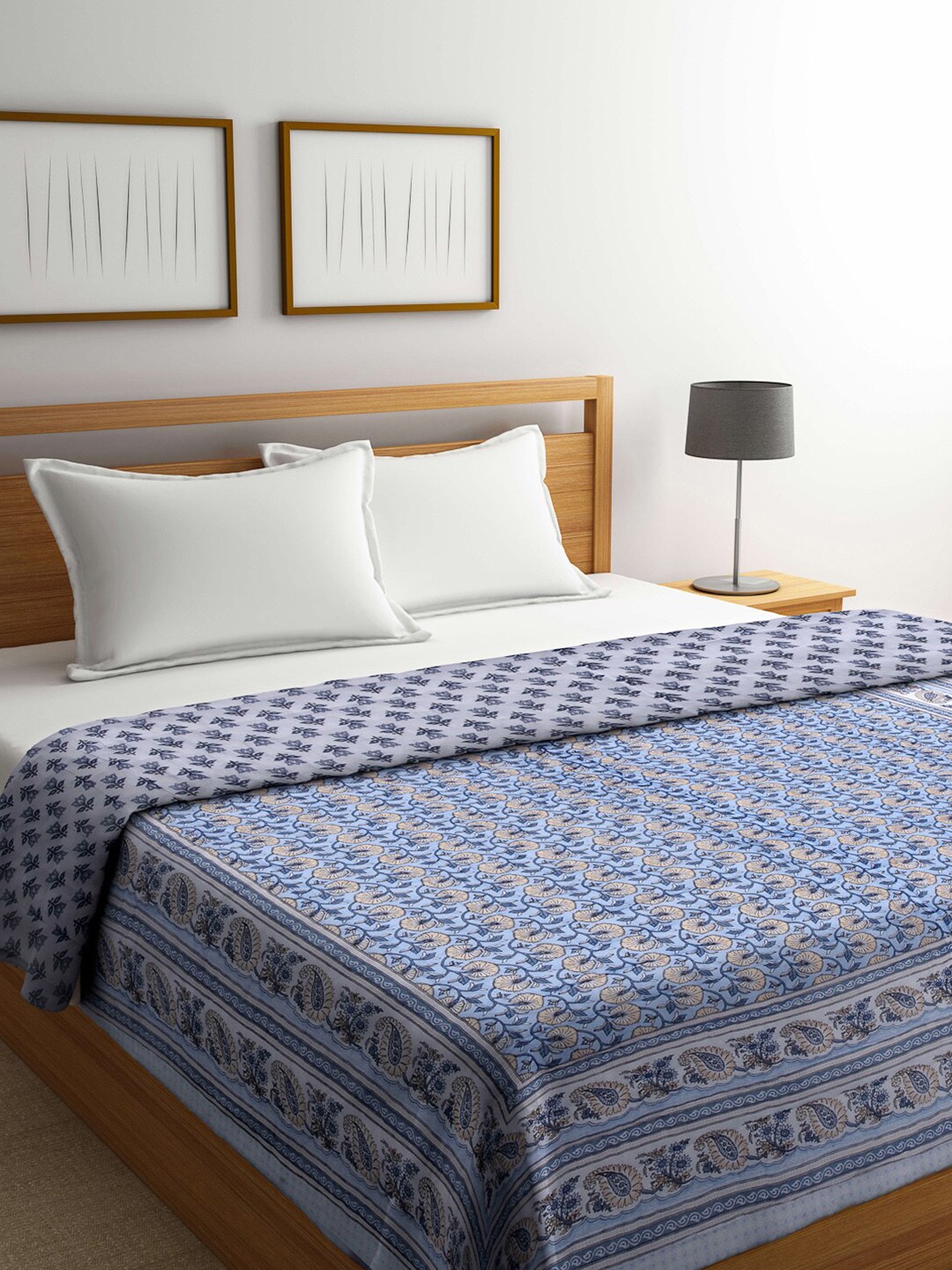

KLOTTHE Blue & White Ethnic Motifs Mild Winter 553 GSM Double Bed Quilt