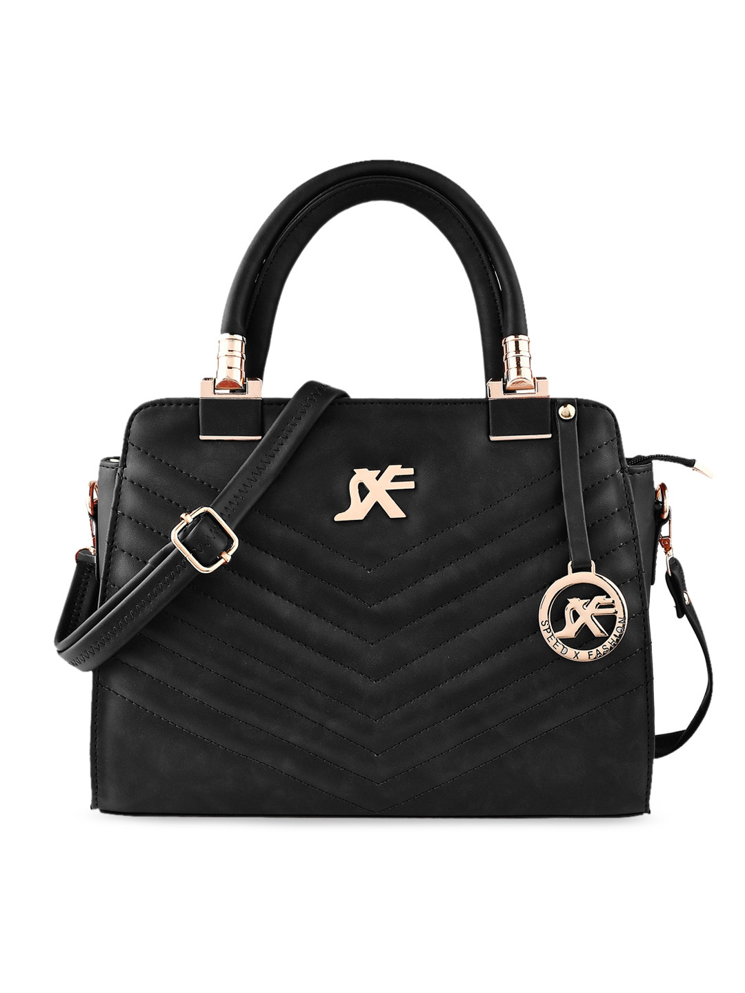 

SXF SPEED X FASHION Black PU Structured Handheld Bag with Quilted