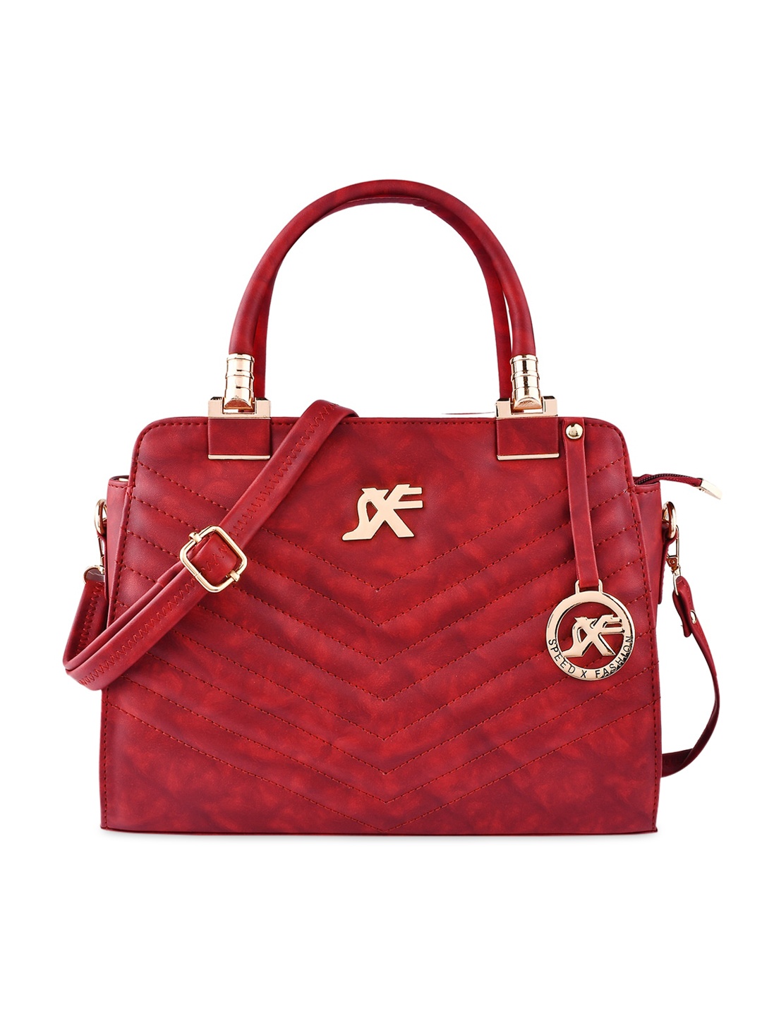 

SXF SPEED X FASHION Maroon Textured PU Structured Handheld Bag