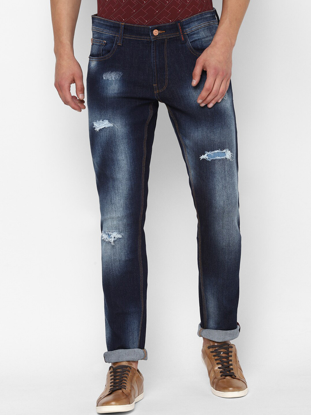 

Allen Solly Men Navy Blue Slim Fit Mildly Distressed Light Fade Jeans