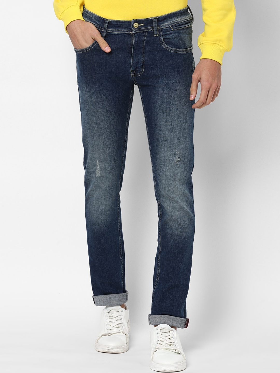 

Allen Solly Men Navy Blue Slim Fit Low Distress Heavy Fade Jeans