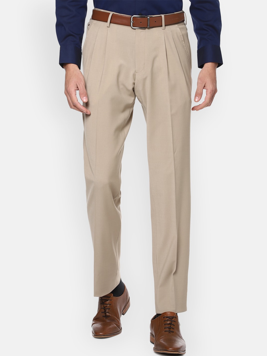 

Louis Philippe Permapress Men Khaki Pleated Trousers