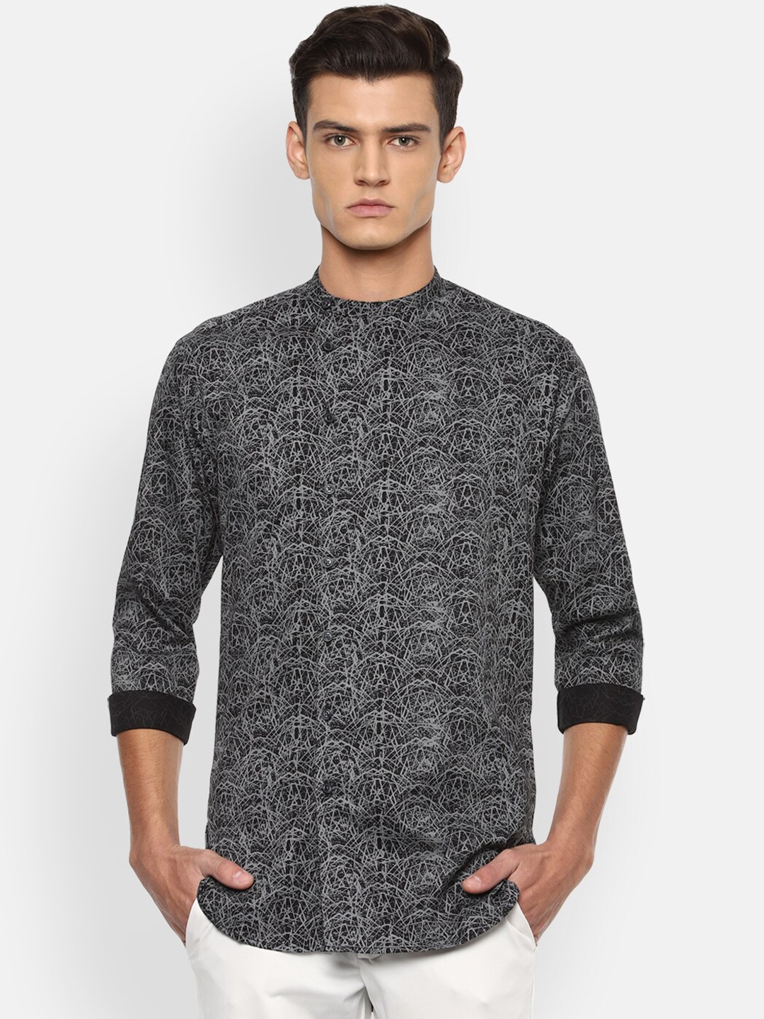 

V Dot Men Grey Slim Fit Printed Casual Shirt