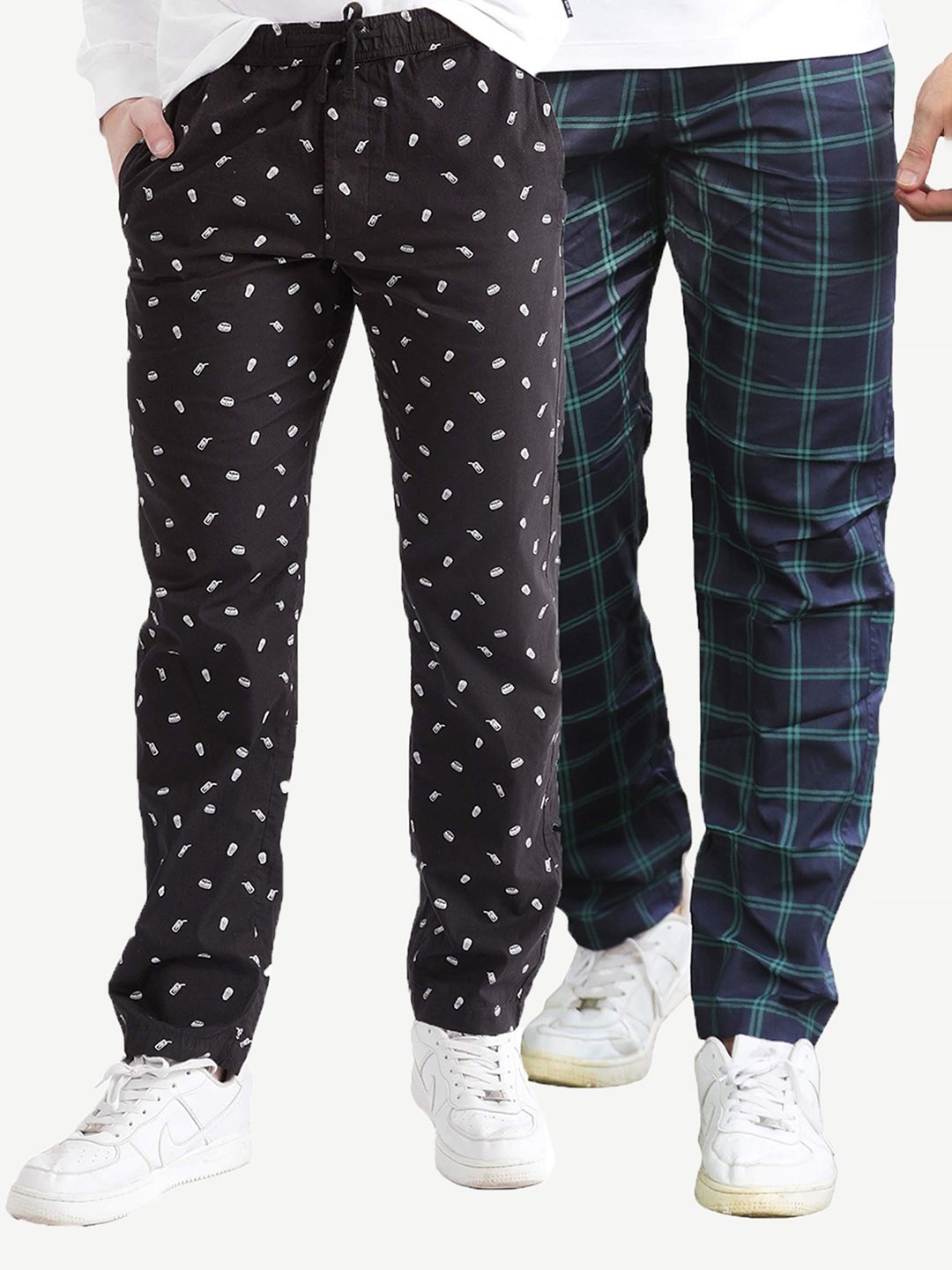 

Dream of Glory Inc Men Navy Blue & Black Pack Of 2 Pure Cotton Printed Track Pants