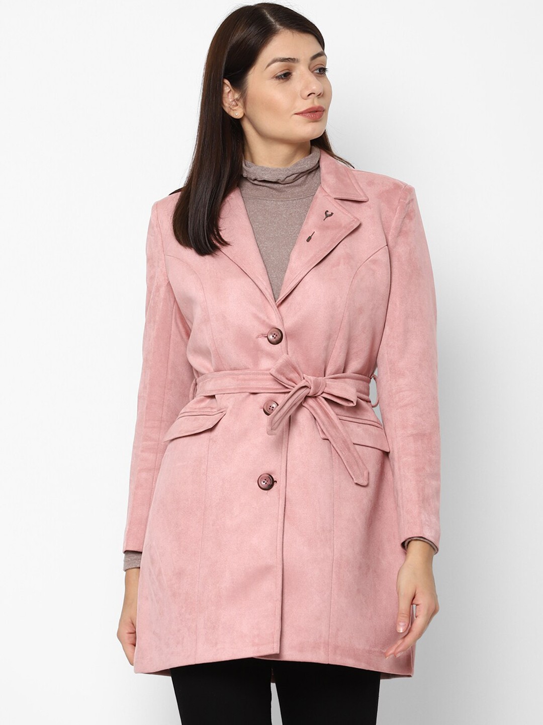 

Allen Solly Woman Pink Solid Longline Coat