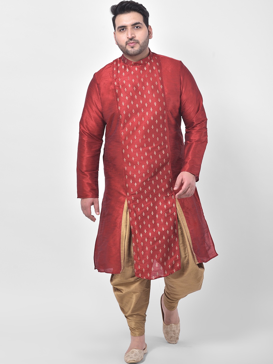 

DEYANN PLUS Men Red & Beige Dupion Silk Kurta With Churidar