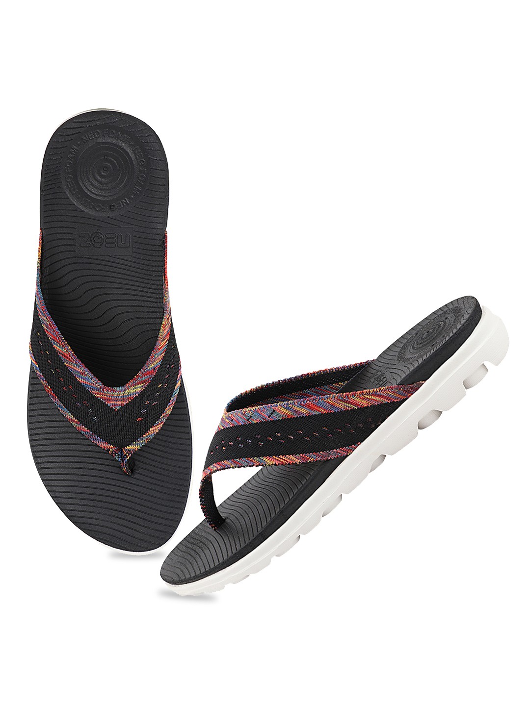

NEOZ Women Black Self Design Thong Flip-Flops