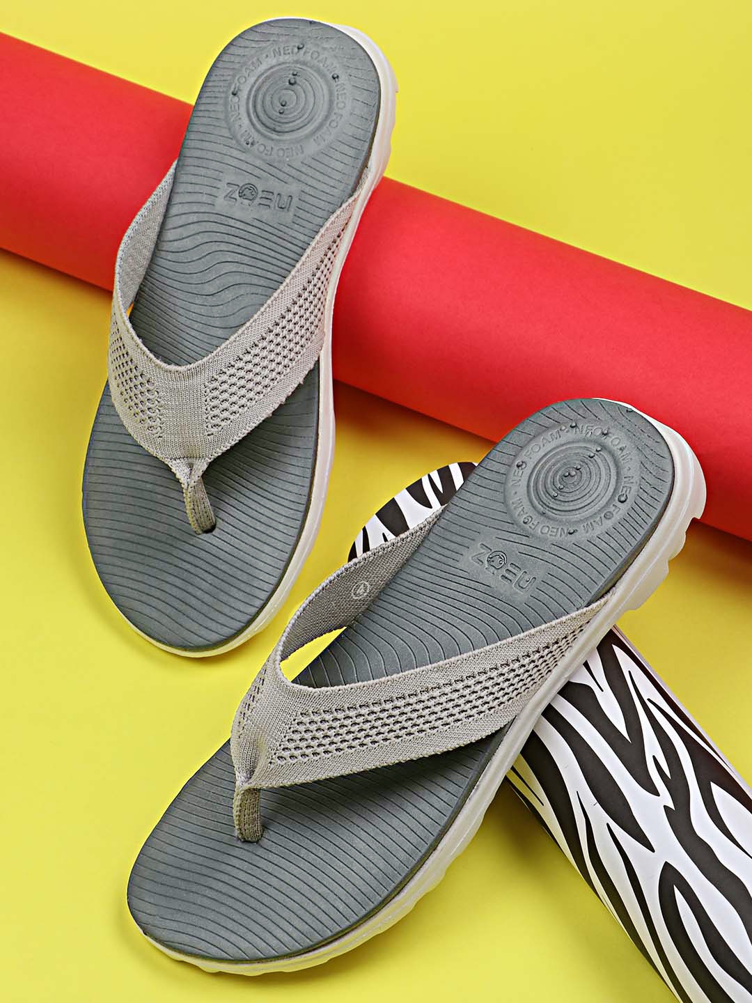 

NEOZ Women Grey Rubber Thong Flip-Flops