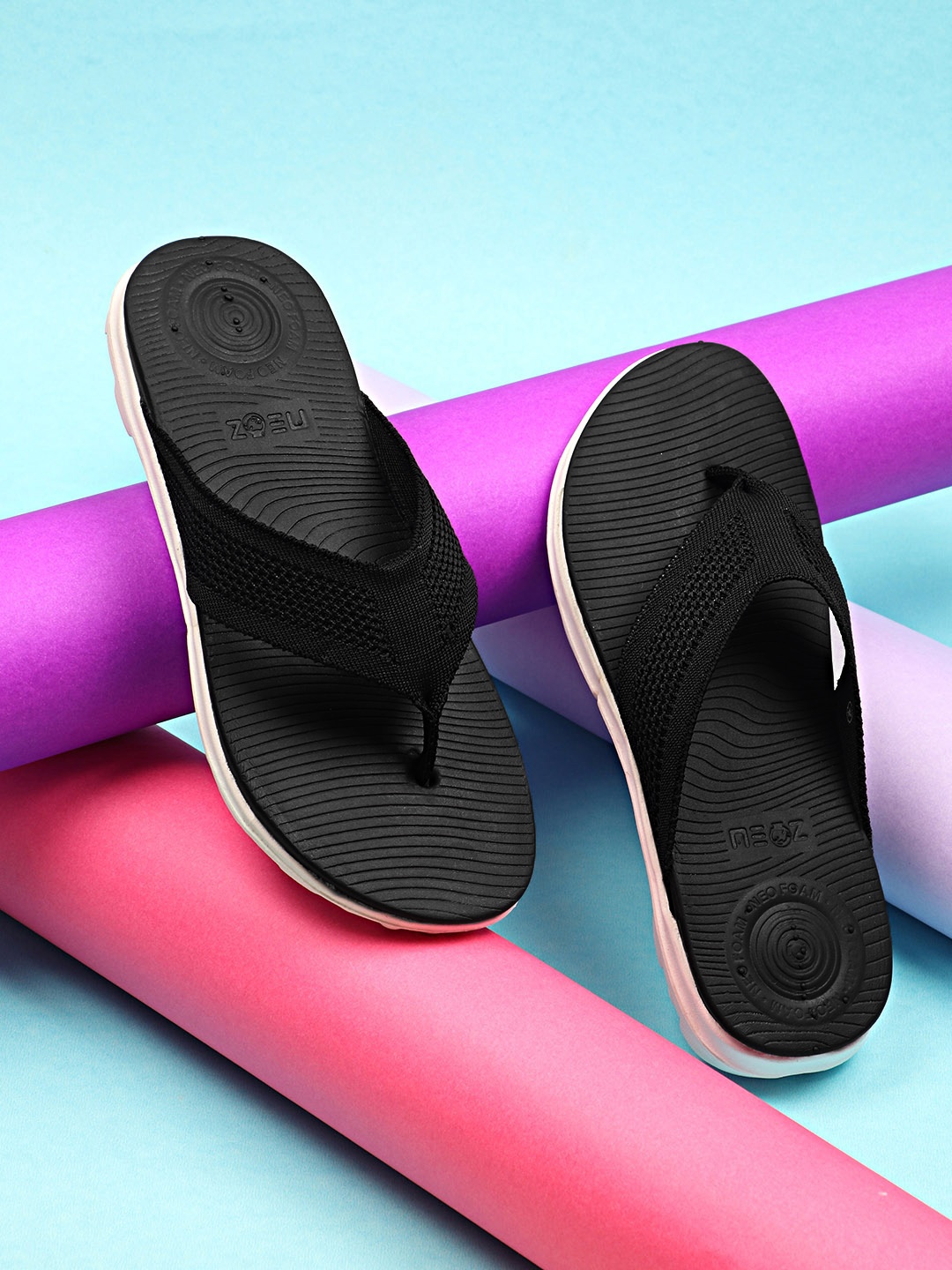 

NEOZ Women Black Rubber Thong Flip-Flops