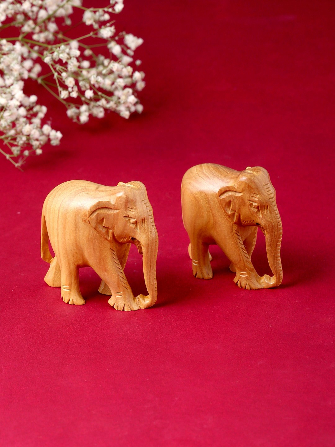 

RDK Set Of 2 Beige Natural Handmade Sandalwood Elephant Showpieces