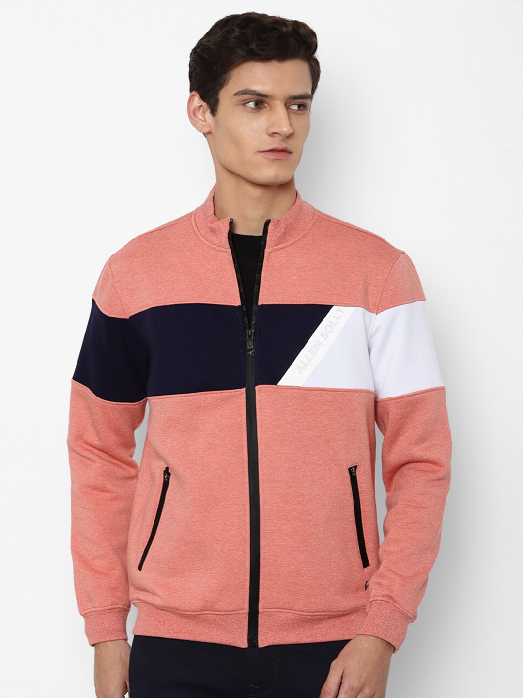 

Allen Solly Men Peach-Coloured Colourblocked Pure Cotton Sweatshirt