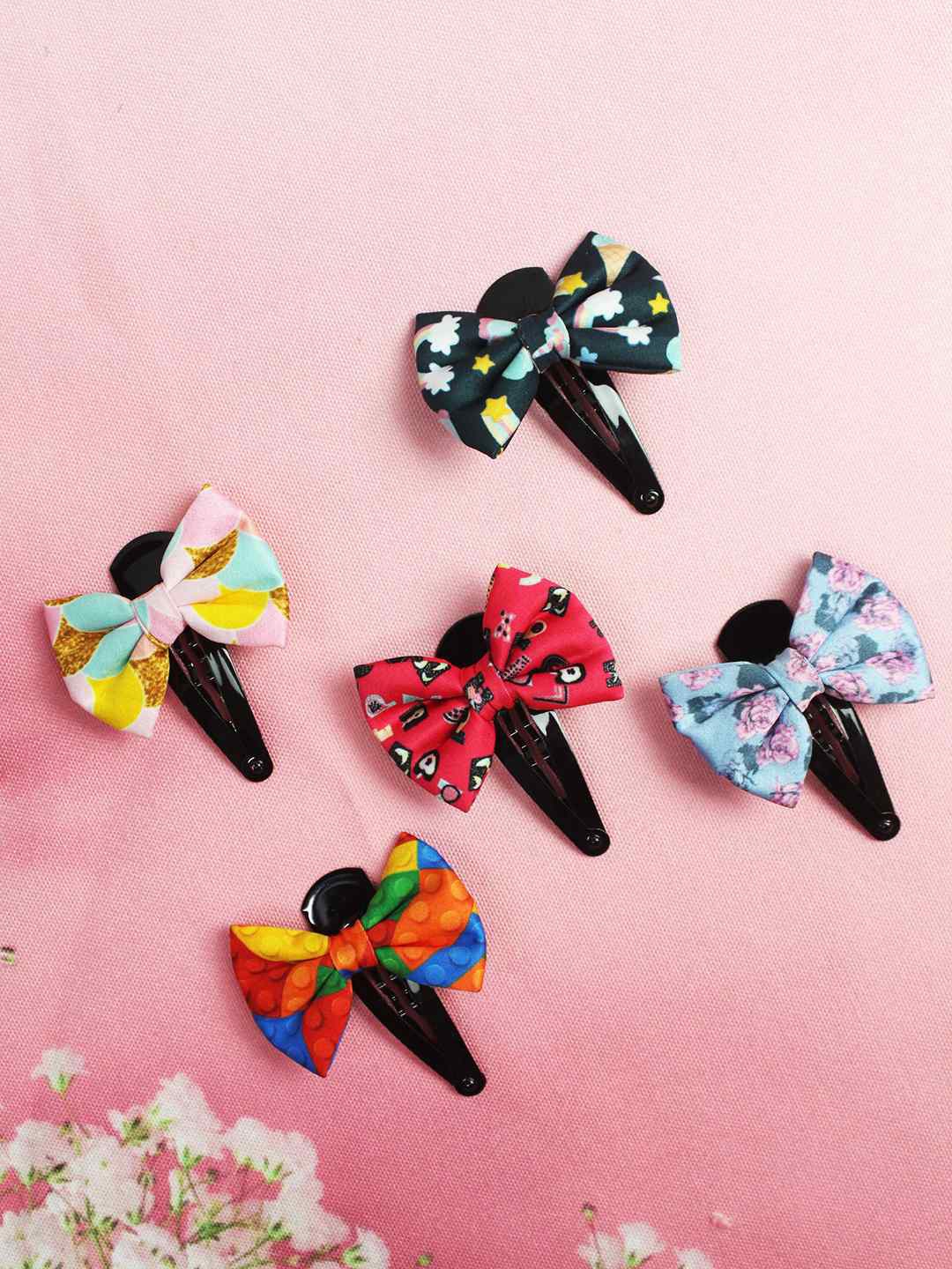 

Tossido Girls Set of 5 Printed Bow Tic Tac Hair Clips, Red