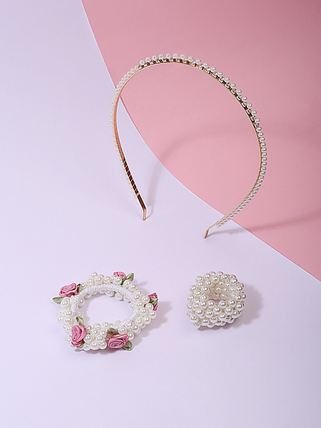 

Lilly & sparkle Women Set Of 3 Gold-Toned & White Hair Accessory Set