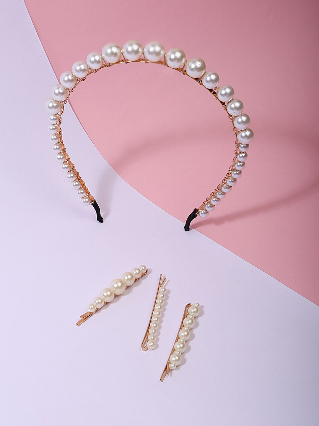 

Lilly & sparkle Women Gold-Toned & White Set of 4 Hair Accessory Set