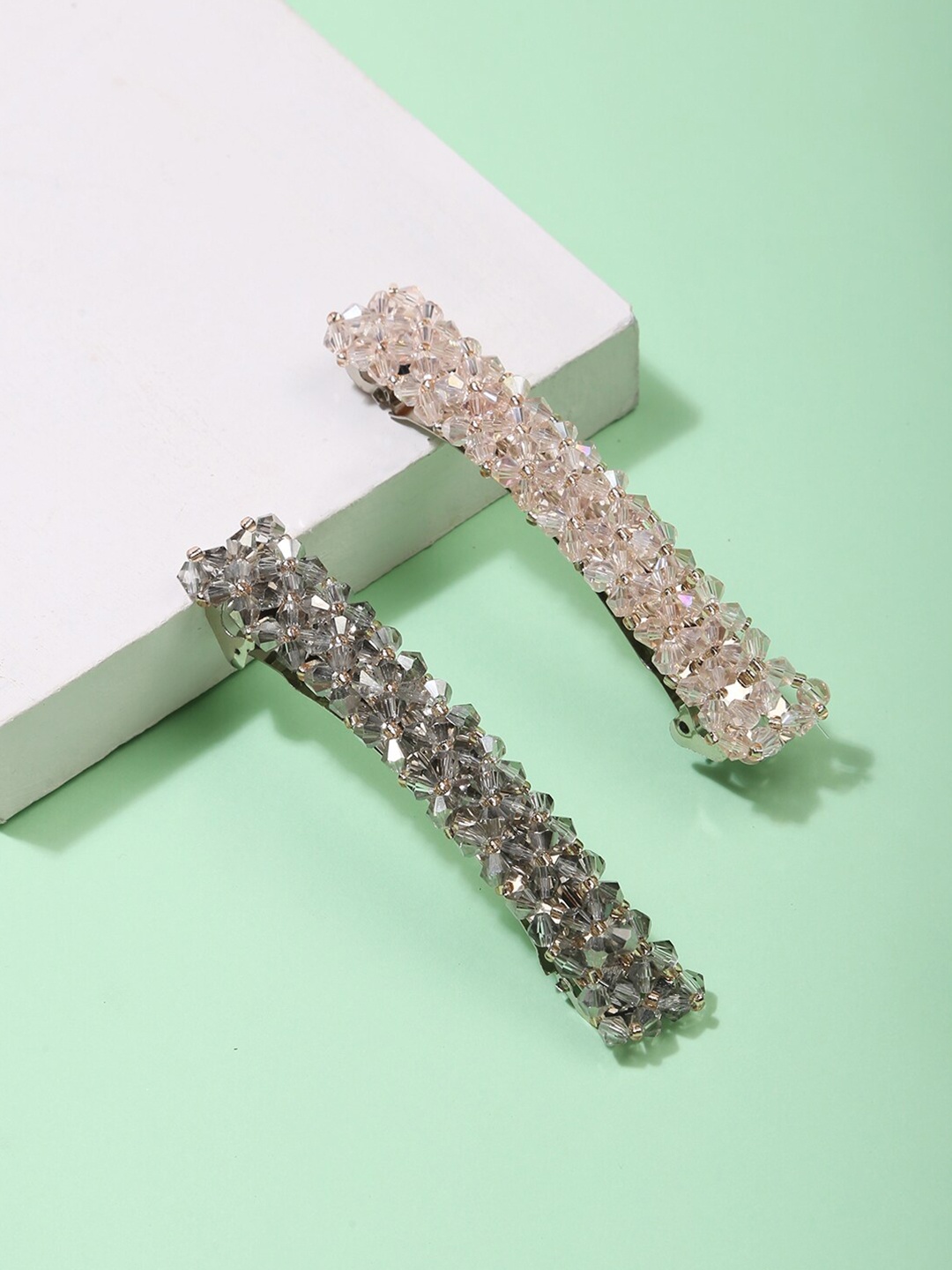 

Lilly & sparkle Women Pink & Silver-Toned Set of 2 French Barrette