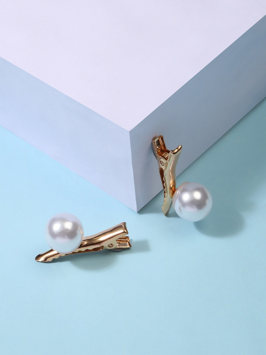 

Lilly & sparkle Women Set of 2 Gold-Toned & White Beaded Alligator Hair Clip