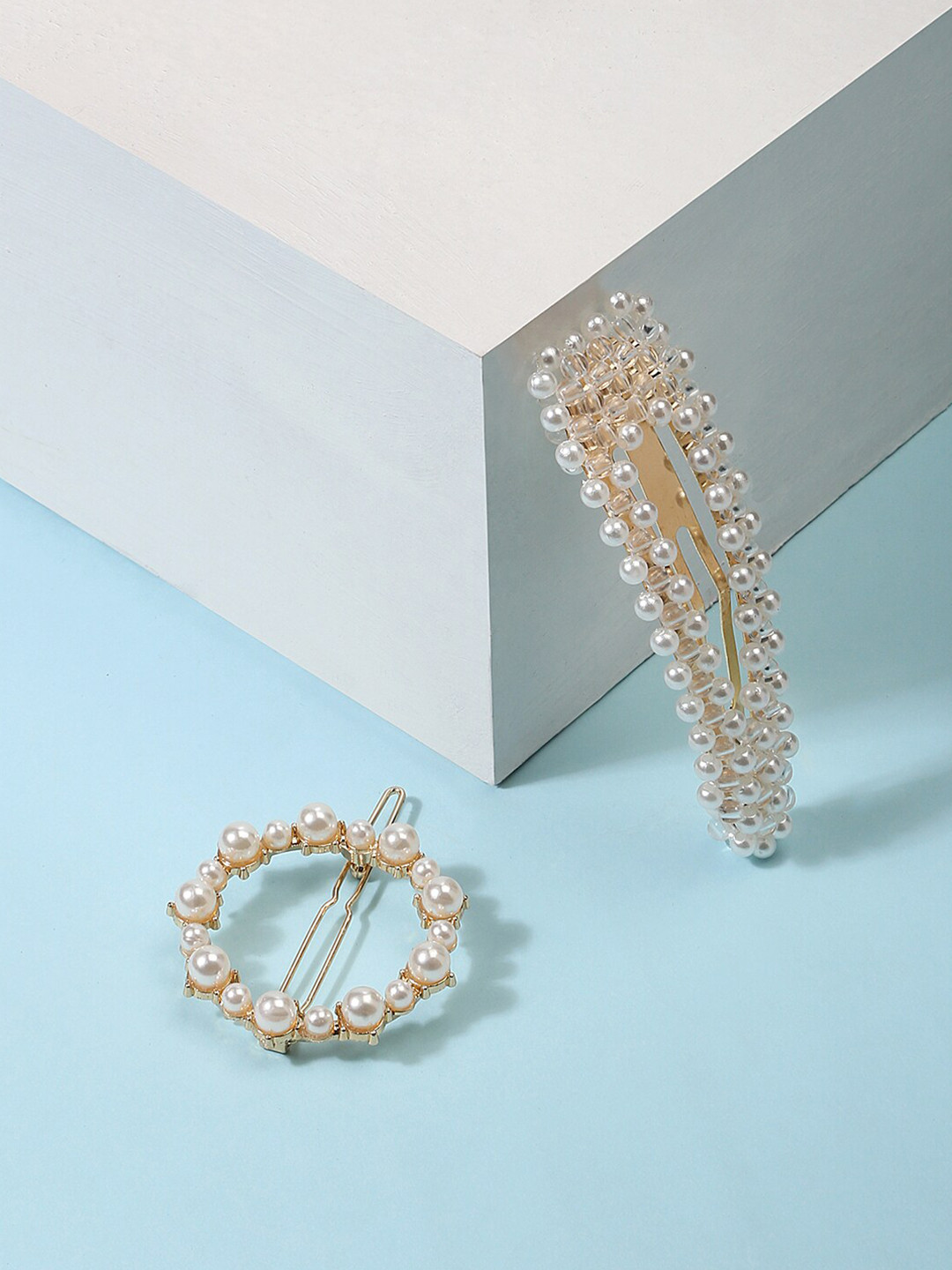 

Lilly & sparkle Women Gold-Toned & White Set of 2 Embellished Hair Clips