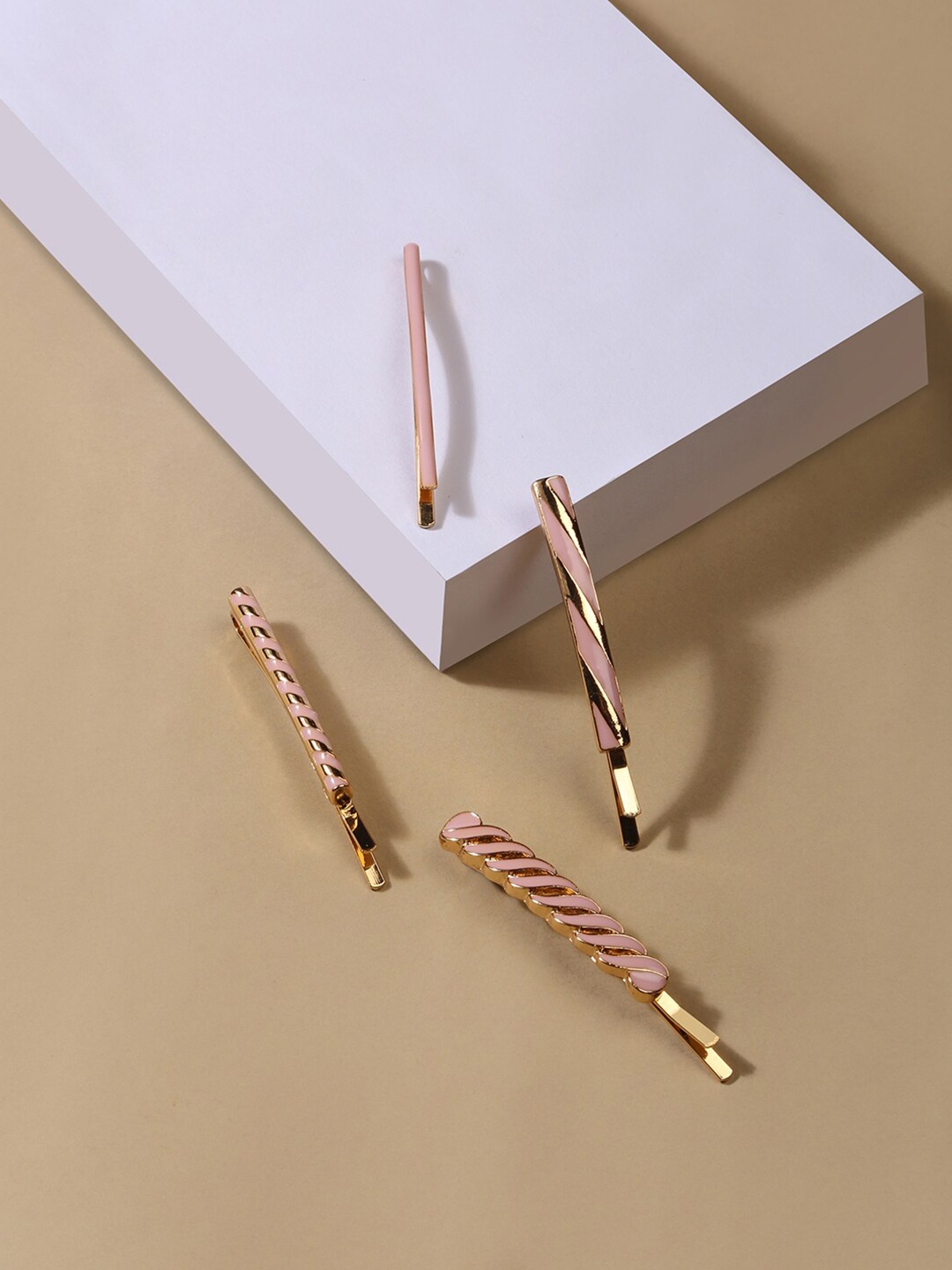 

Lilly & sparkle Women Set of 4 Pink & Gold-Toned Enamelled Bobby Pins