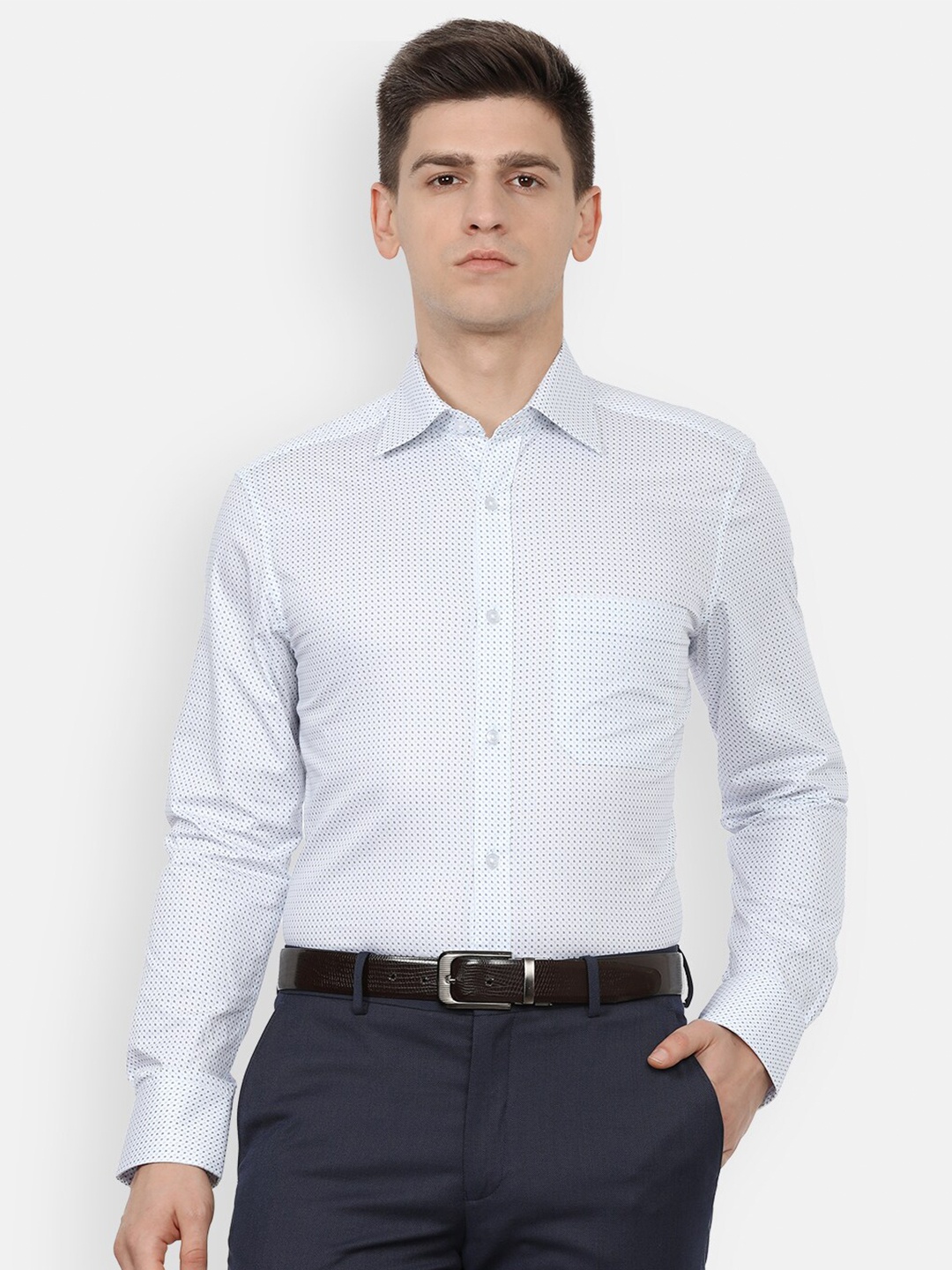 

Louis Philippe Men Blue Printed Pure Cotton Formal Shirt