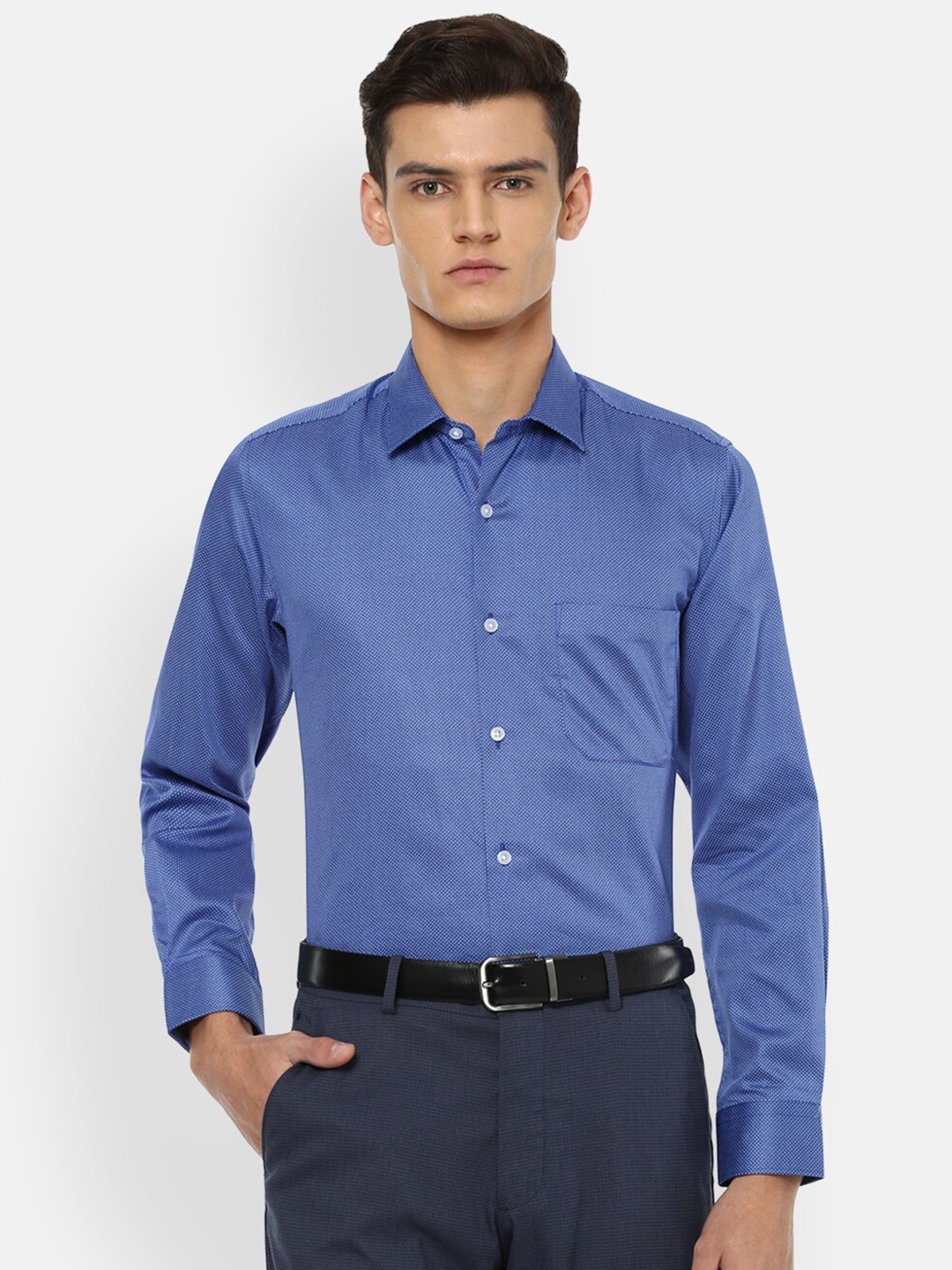

Louis Philippe Men Navy Blue Slim Fit Printed Cotton Formal Shirt