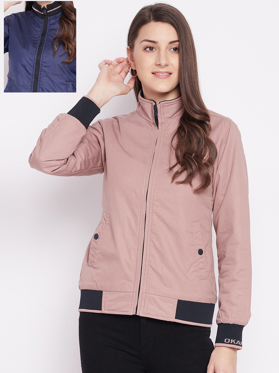 

Okane Women Rose & Blue Reversible Bomber Jacket