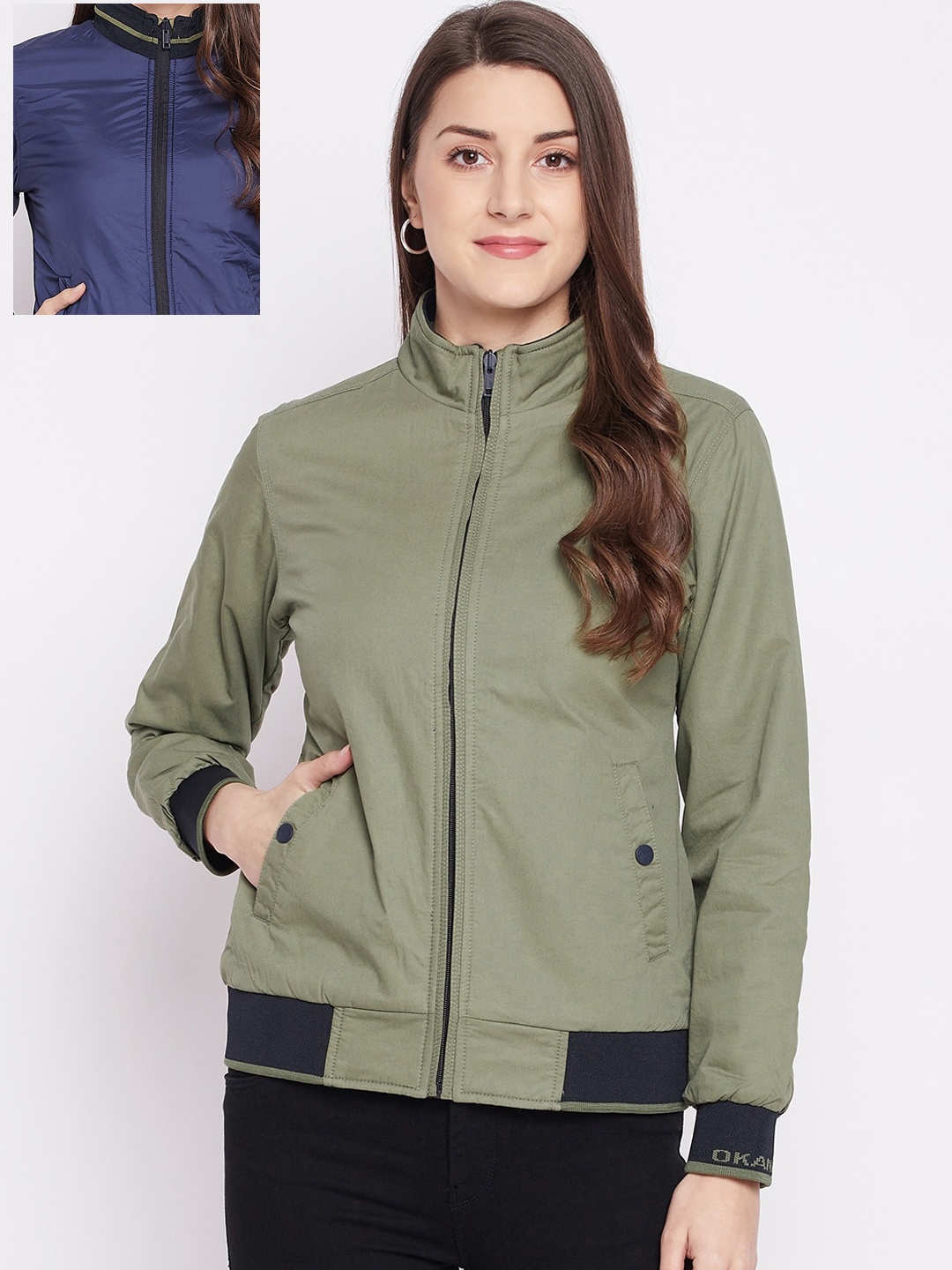 

Okane Women Olive Green Reversible Bomber Jacket