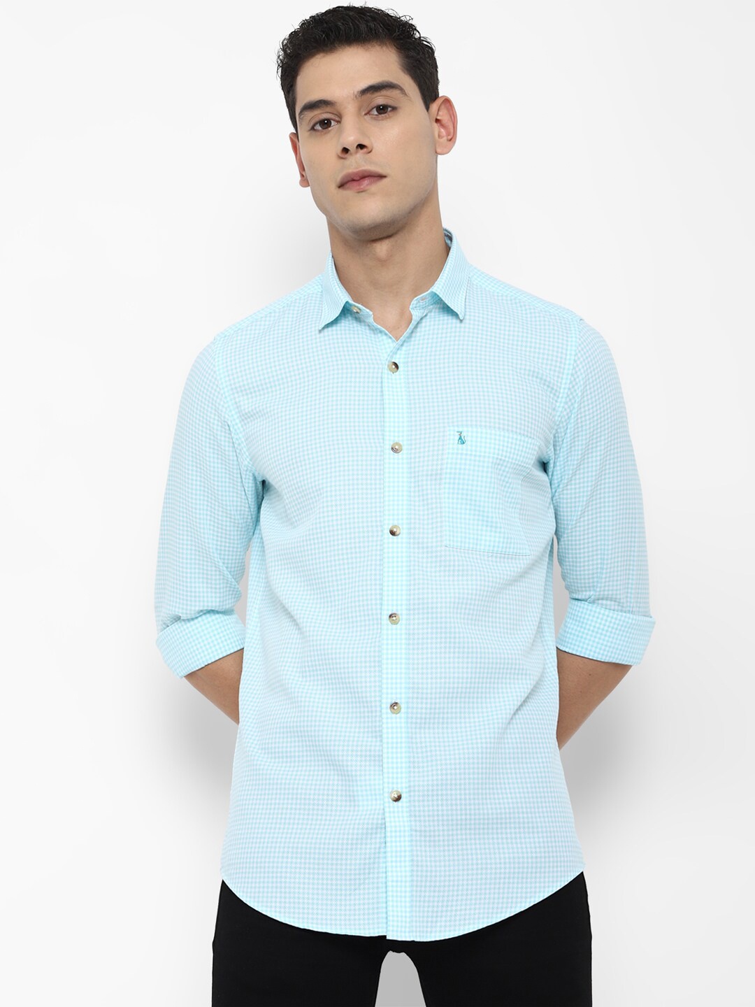 

SIMON CARTER LONDON Men Blue Checked Pure Cotton Slim Fit Casual Shirt
