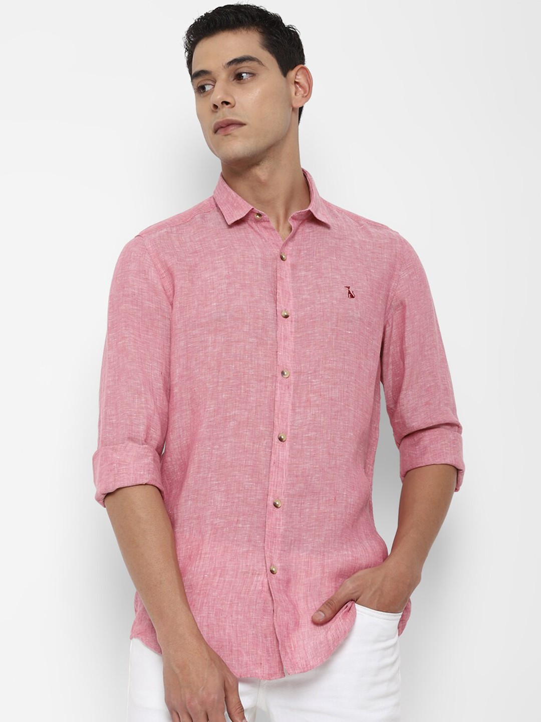 

SIMON CARTER LONDON Men Pink Linen Slim Fit Casual Shirt