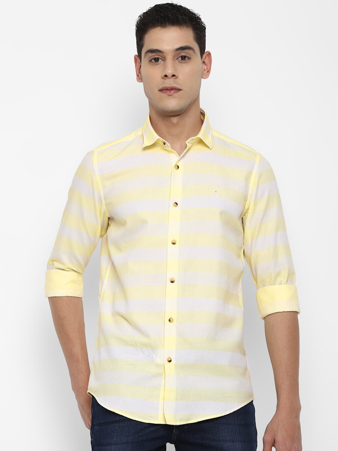 

SIMON CARTER LONDON Men Yellow Slim Fit Horizontal Stripes Striped Casual Shirt