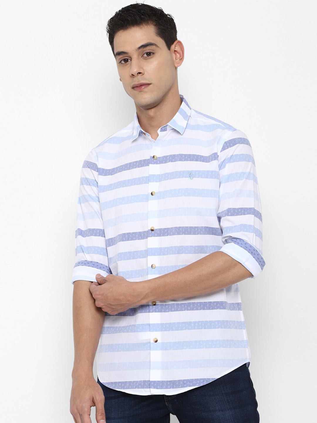 

SIMON CARTER LONDON Men Blue Cotton Slim Fit Striped Casual Shirt