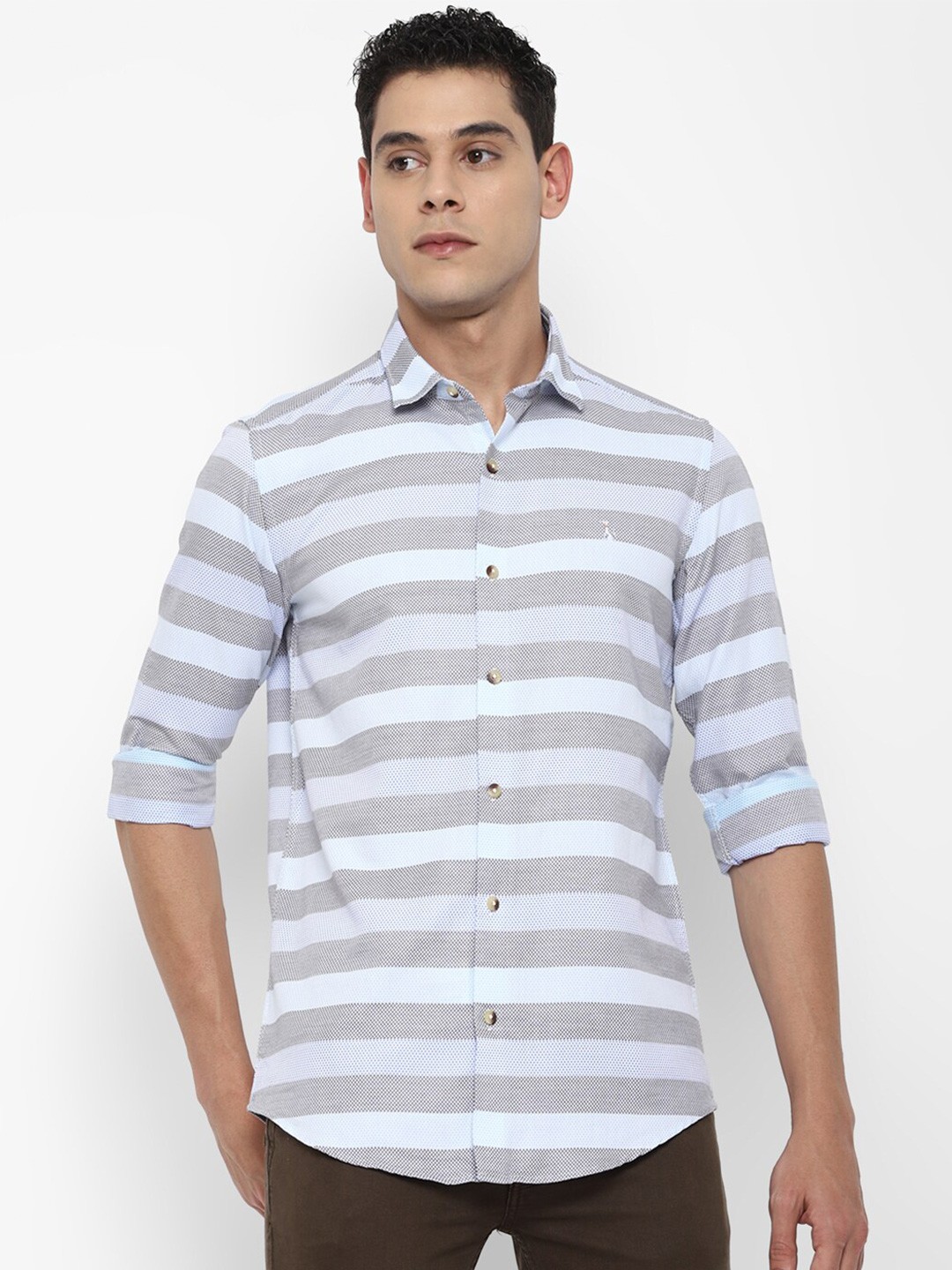 

SIMON CARTER LONDON Men Blue Slim Fit Horizontal Stripes Striped Casual Shirt
