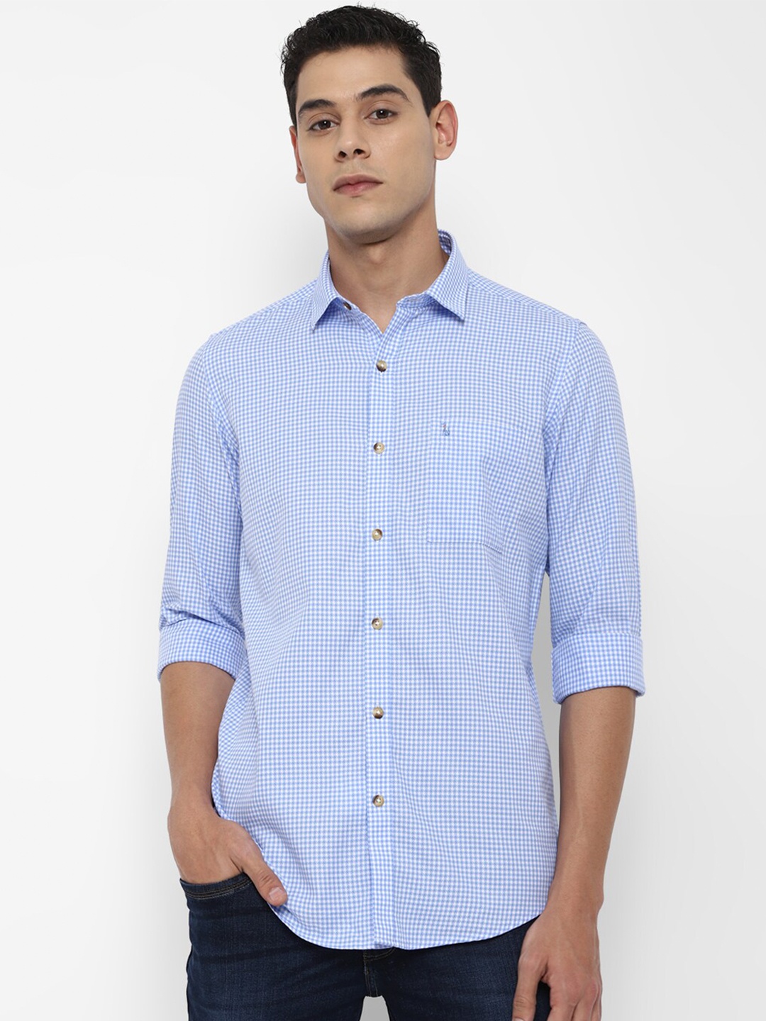 

SIMON CARTER LONDON Men Blue Slim Fit Checked Pure Cotton Casual Shirt