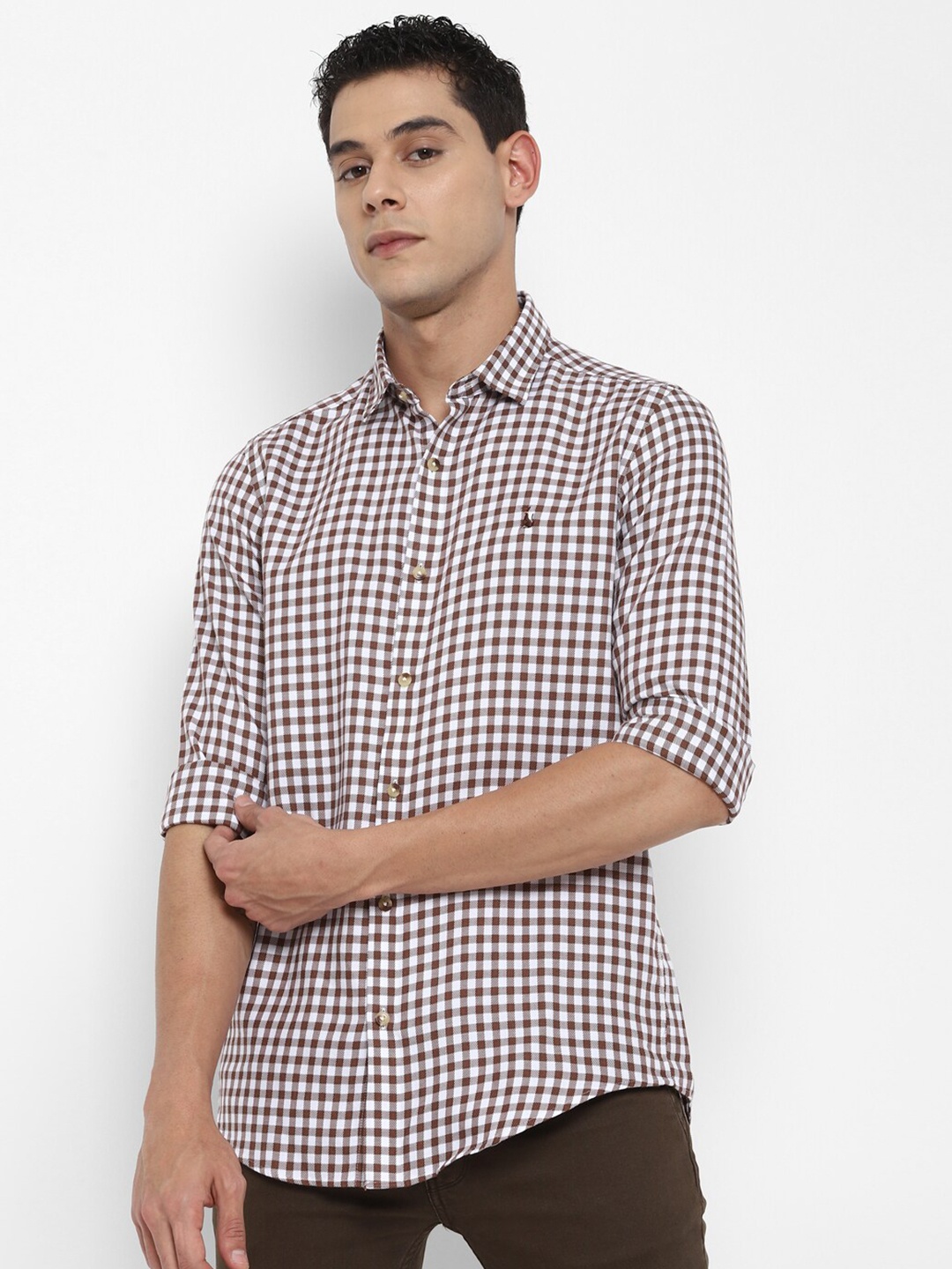 

SIMON CARTER LONDON Men Brown Slim Fit Checked Pure Cotton Casual Shirt