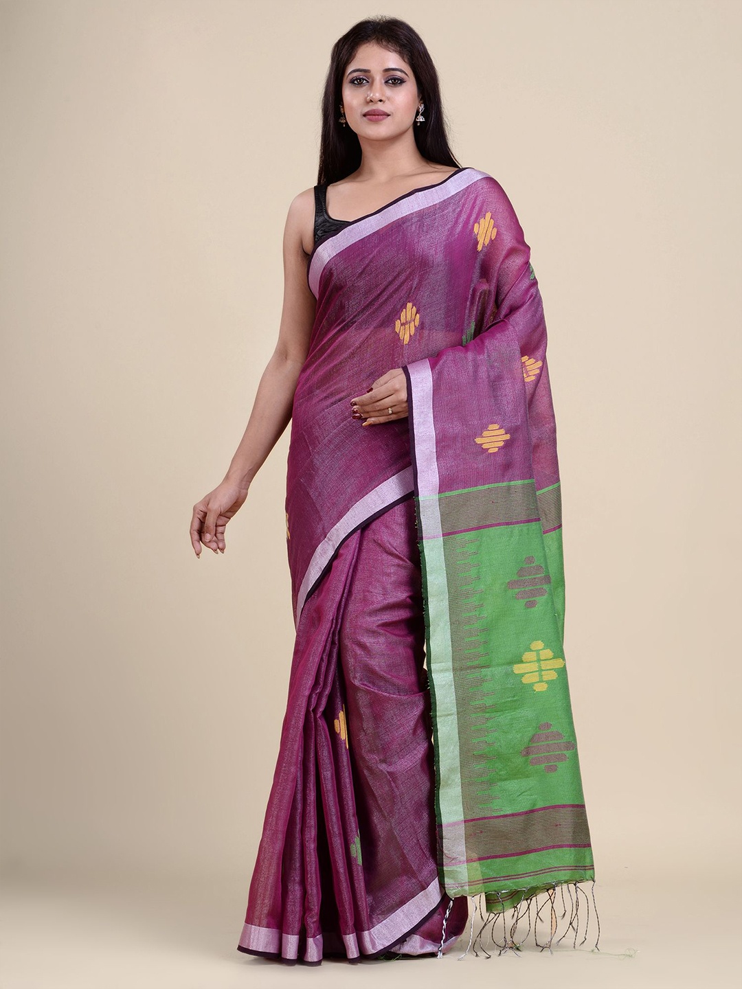 

Charukriti Magenta & Green Woven Design Tissue Saree