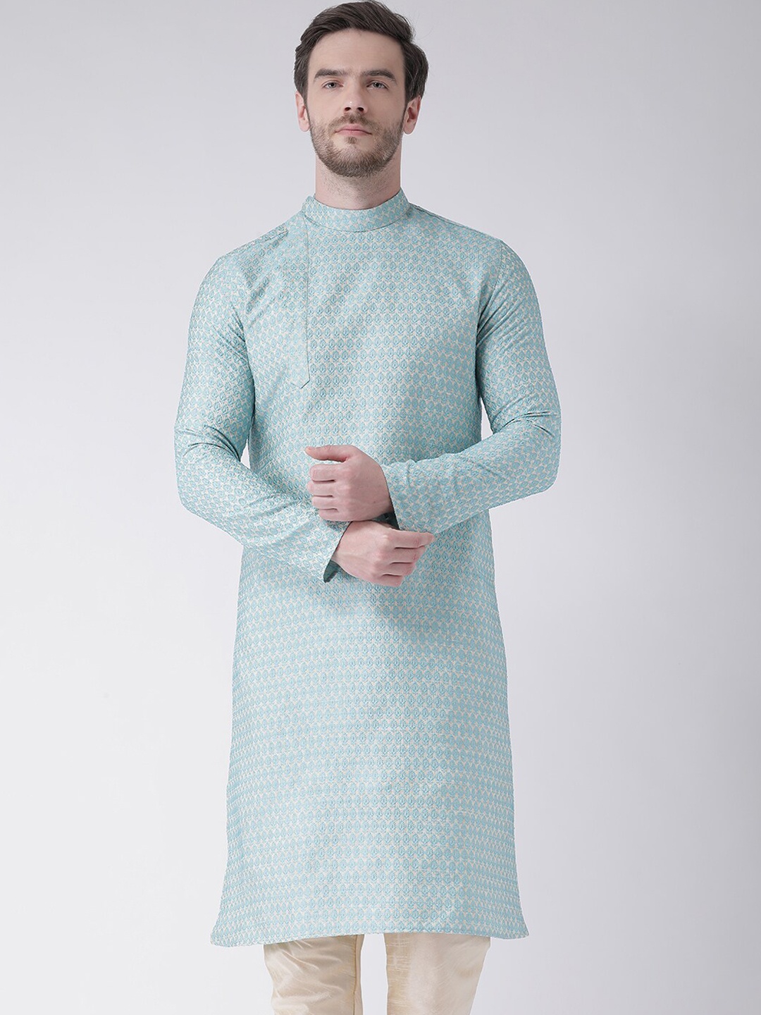 

DEYANN Men Blue & Off White Woven Design Kurta with Churidar