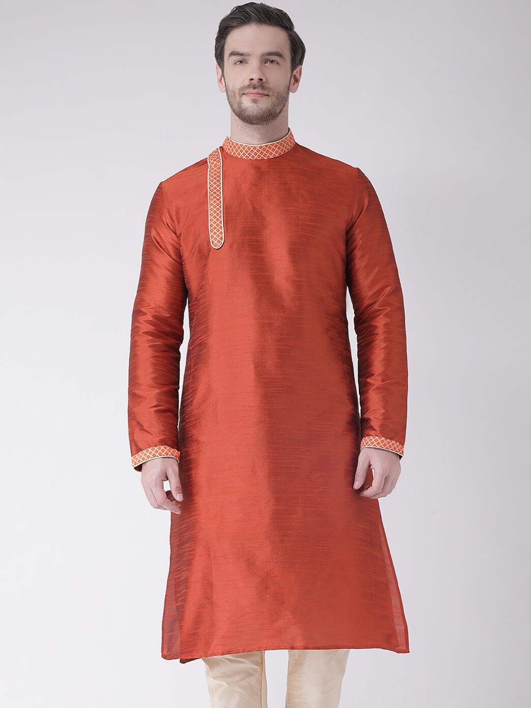 

DEYANN Men Orange Dupion Silk Kurta with Churidar