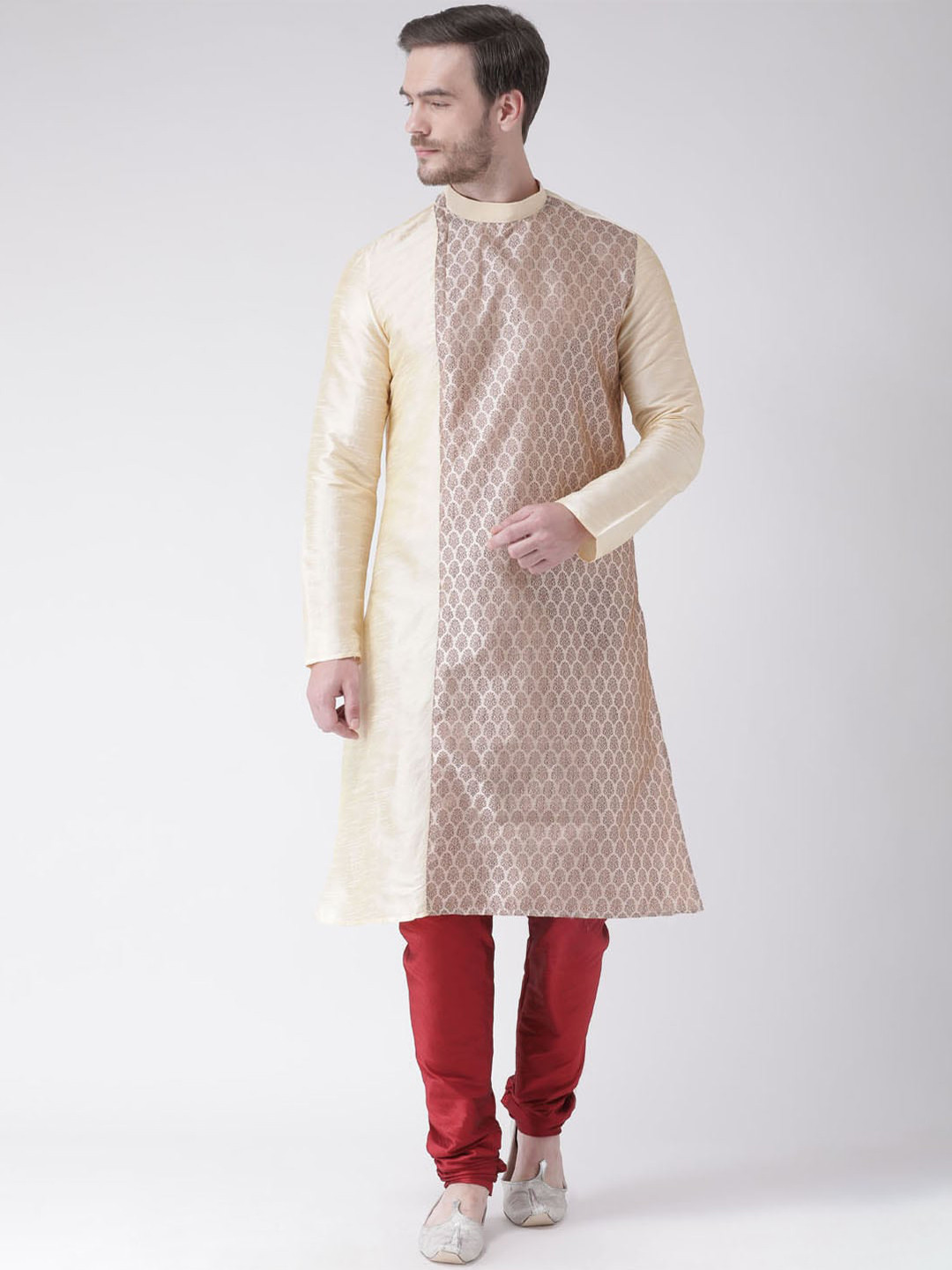 

DEYANN Men Cream-Coloured Dupion Silk Kurta with Churidar