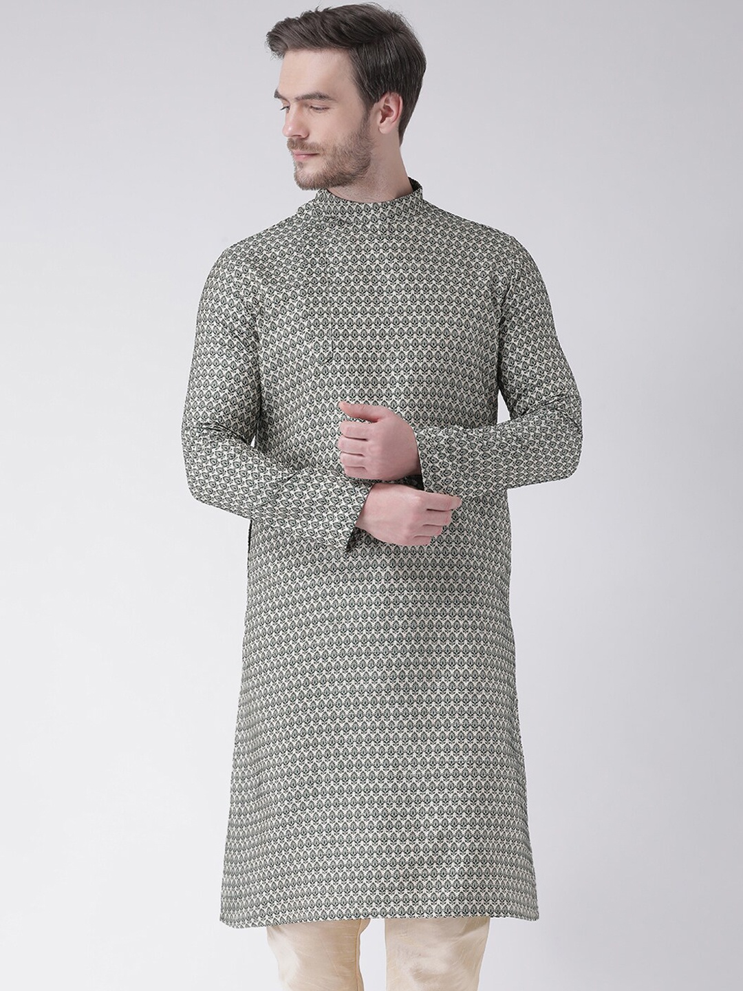 

DEYANN Men Green Woven Design Kurta with Churidar