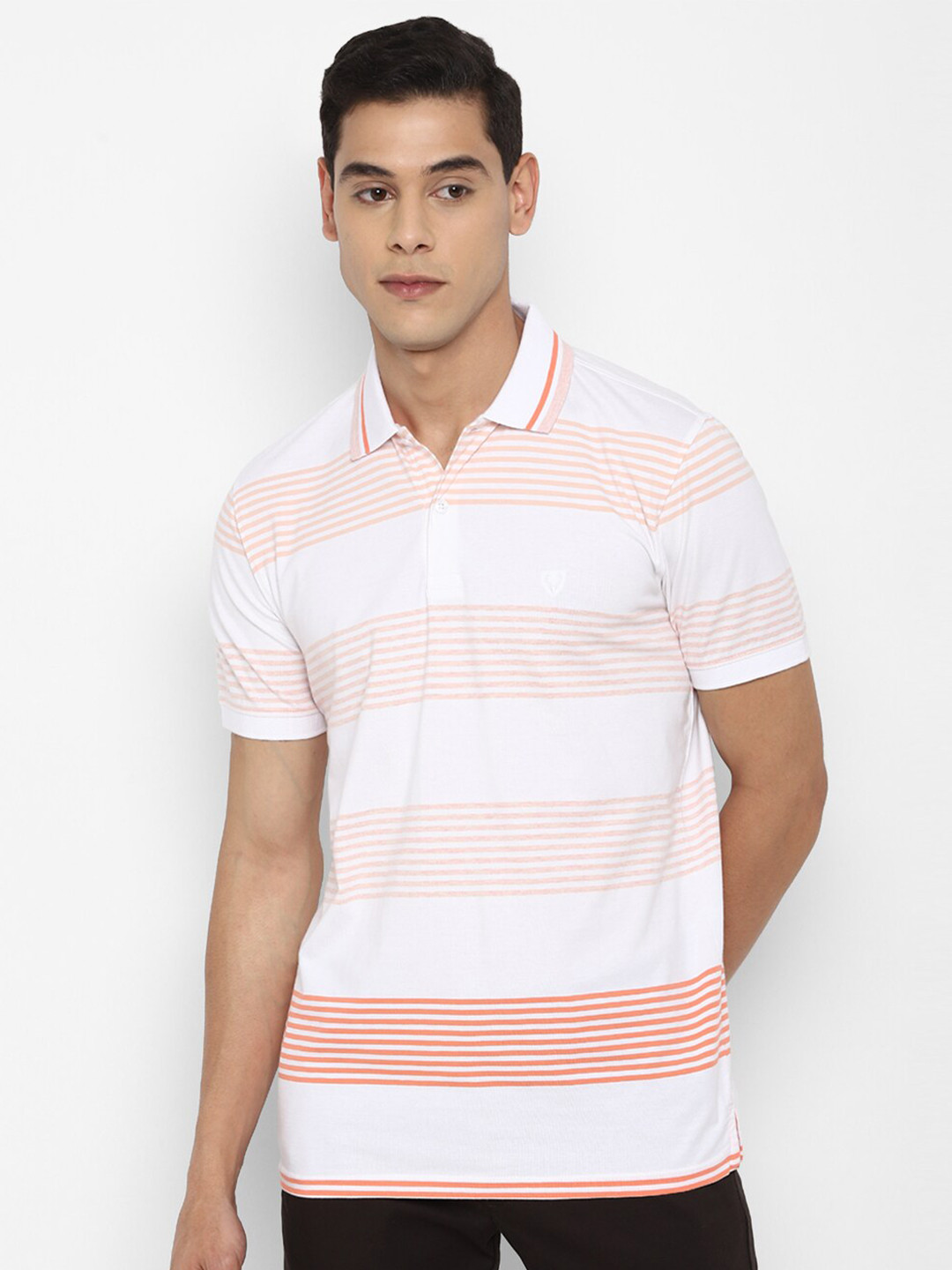 

Allen Solly Men White Striped Polo Collar Pockets T-shirt
