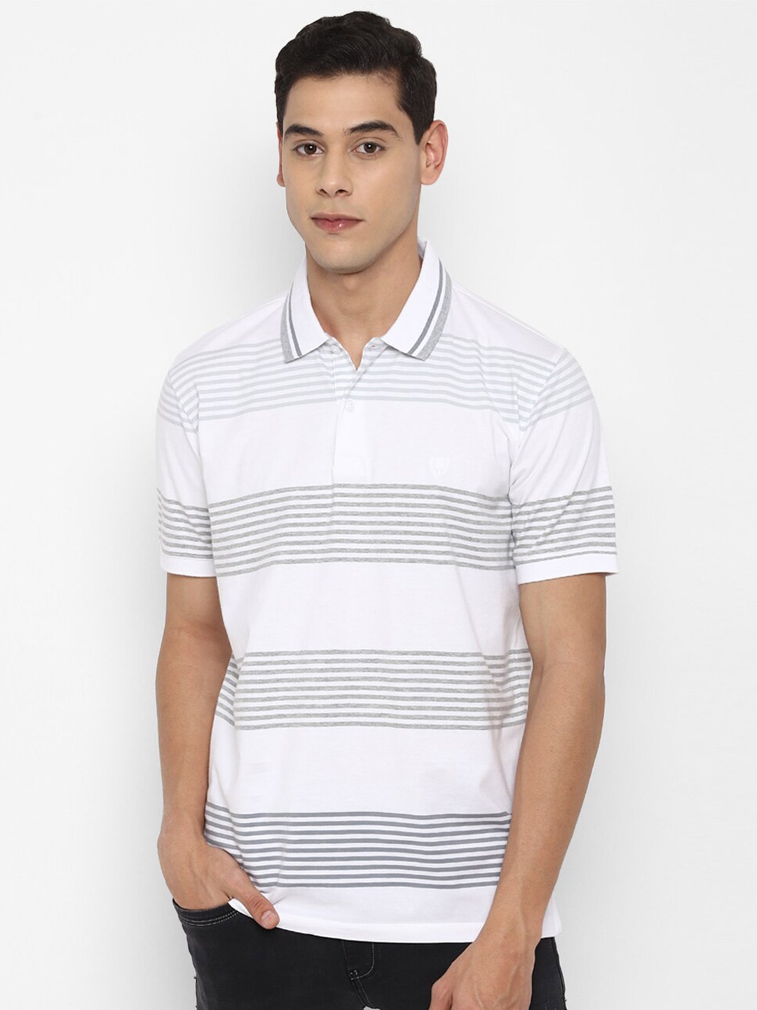 

Allen Solly Men White Striped Polo Collar Cotton T-shirt