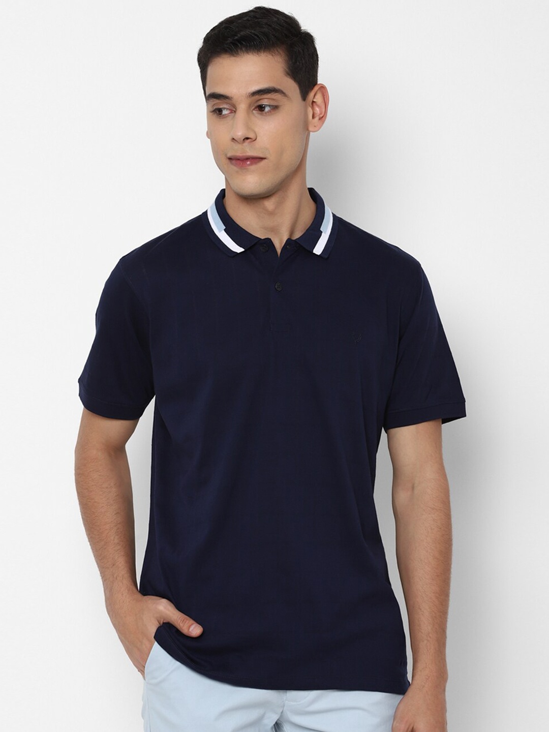 

Allen Solly Men Navy Blue Polo Collar Pure Cotton T-shirt