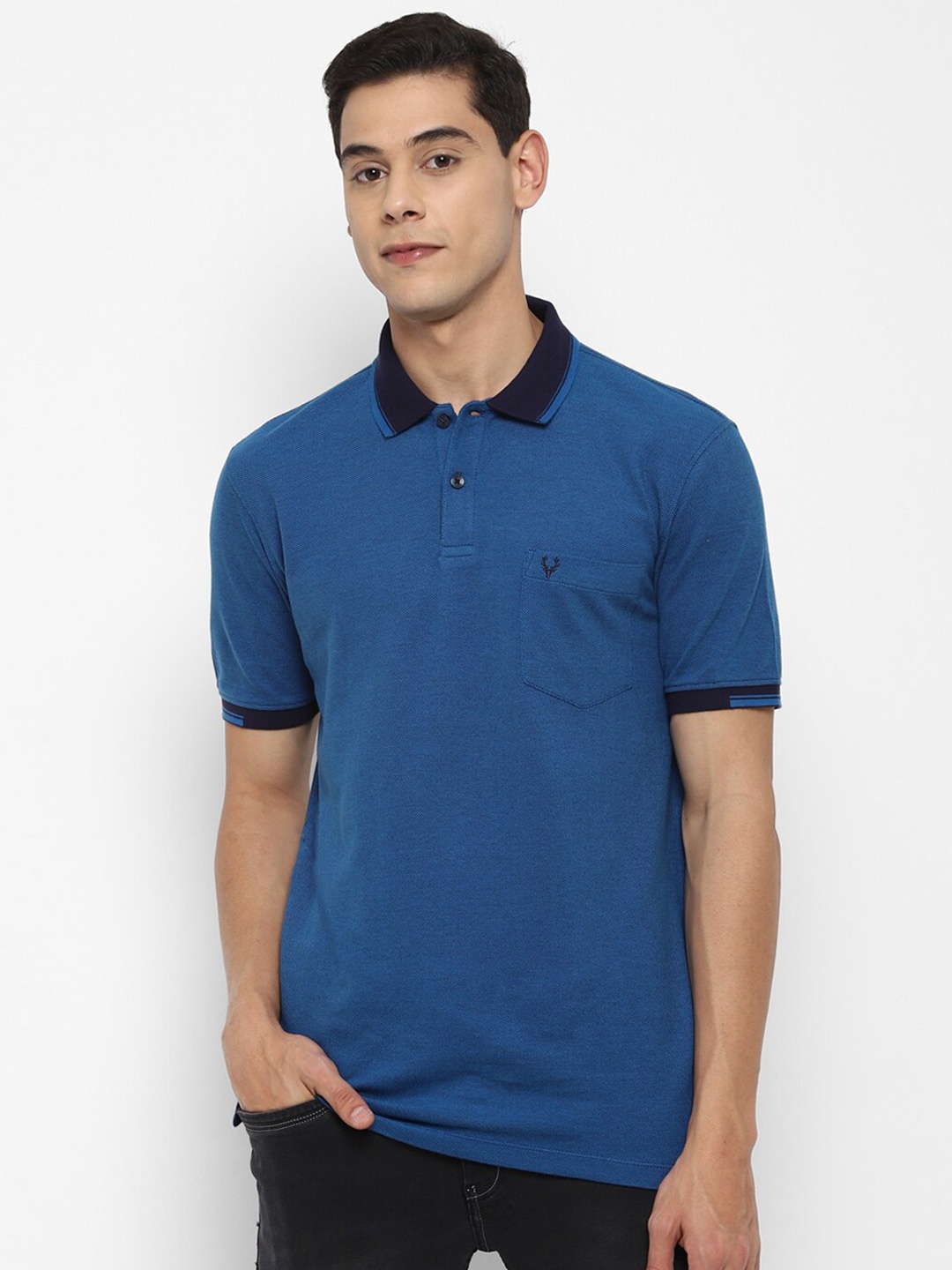 

Allen Solly Men Blue Polo Collar Pockets Pure Cotton T-shirt