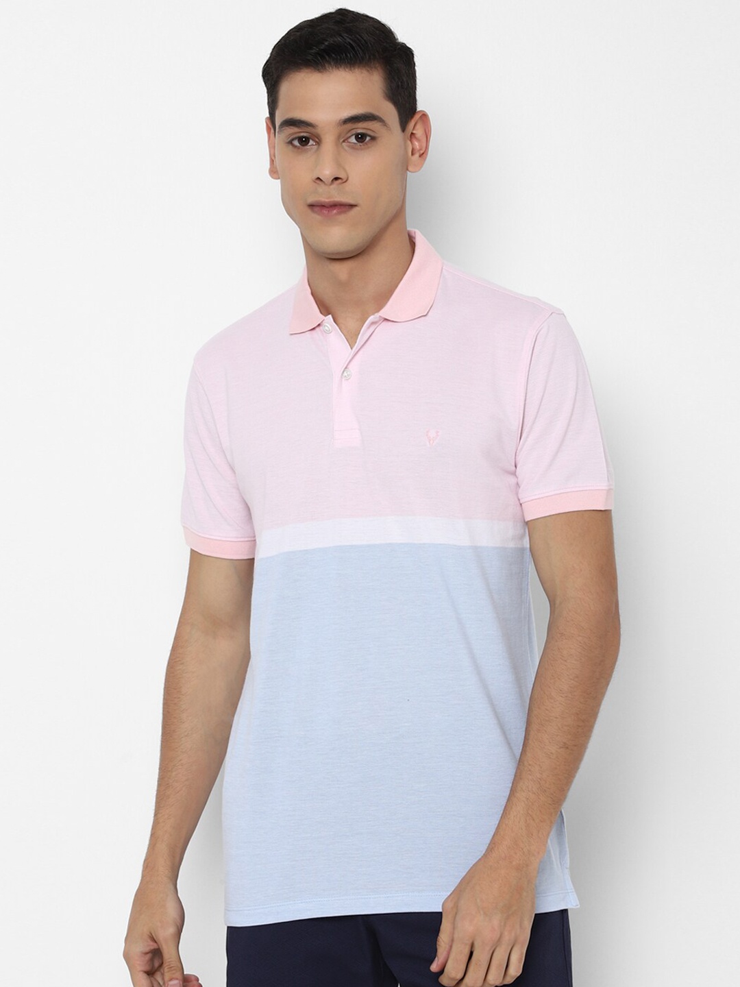 

Allen Solly Men Blue & Pink Colourblocked Polo Collar Cotton T-shirt