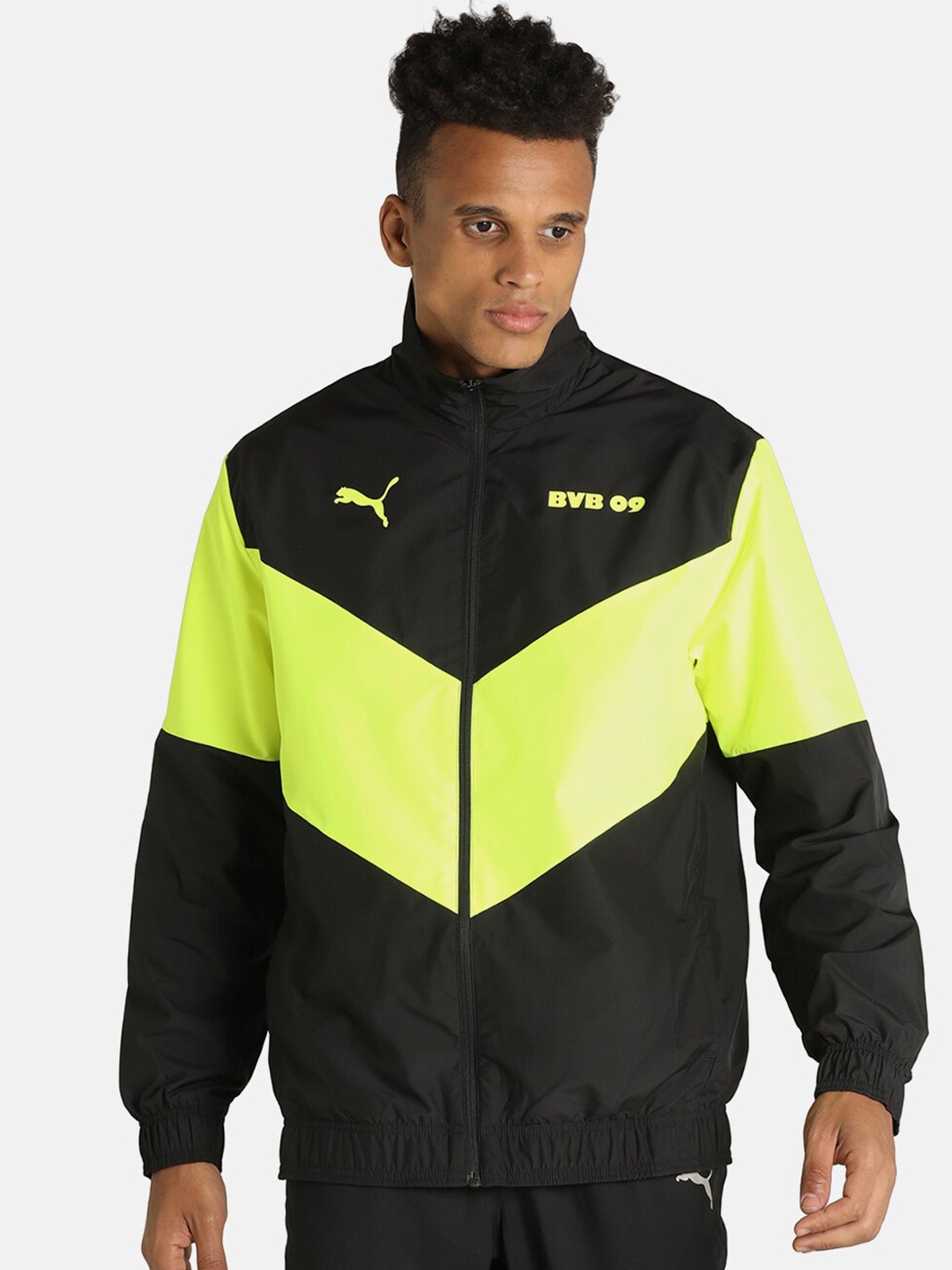 

Puma Men Black Fluorescent Green Colourblocked Prematch Bomber Football Jacket