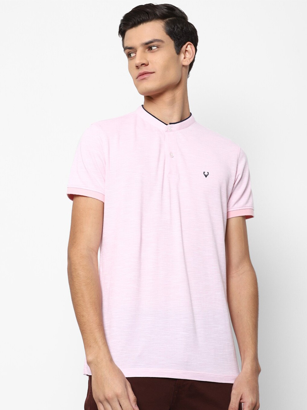 

Allen Solly Men Pink Henley Neck T-shirt